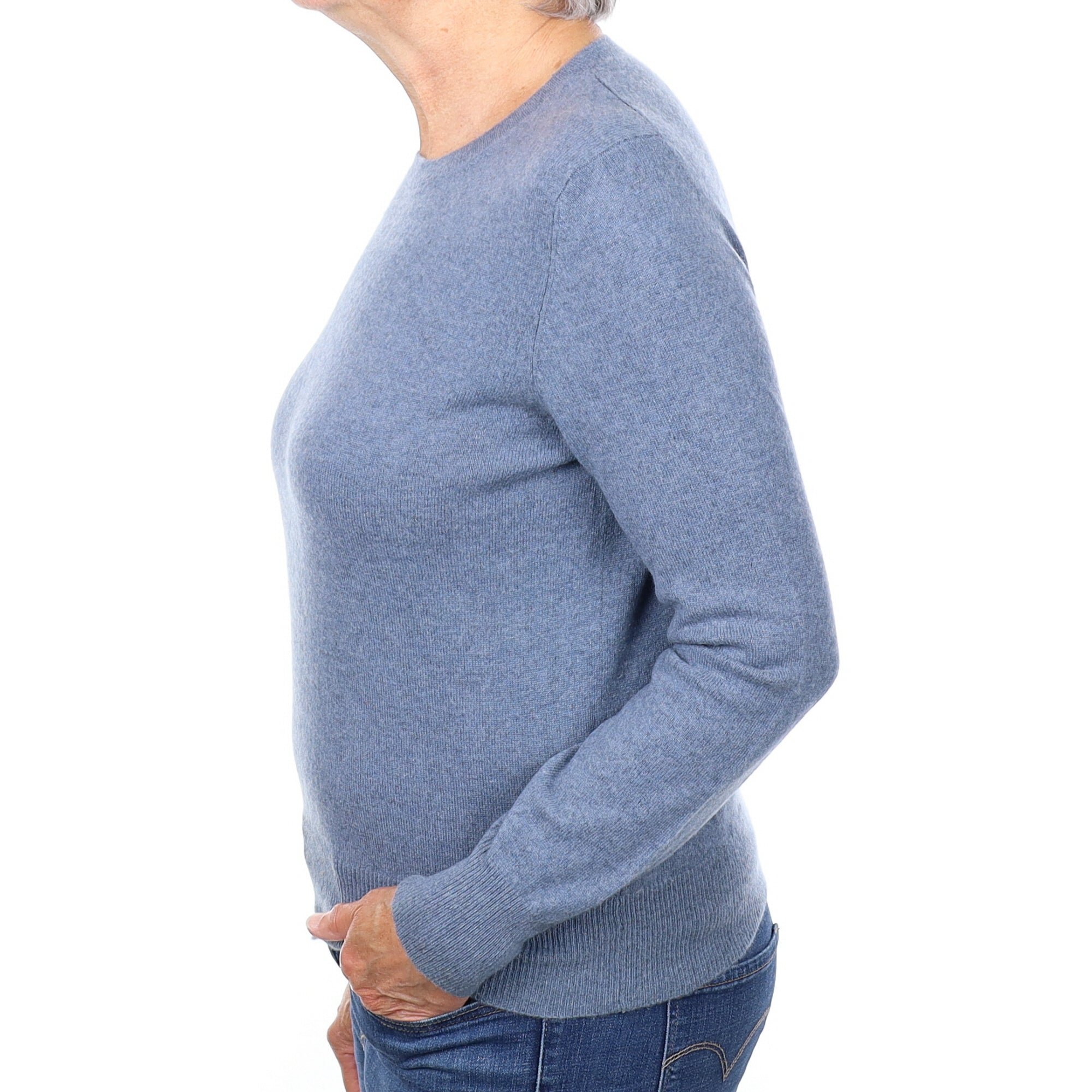 Dusky Blue Cashmere Crew Neck Jumper Medium