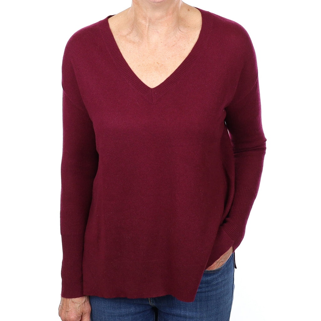 Mulberry Purple Lightweight Cashmere Slouchy V Neck Jumper Medium