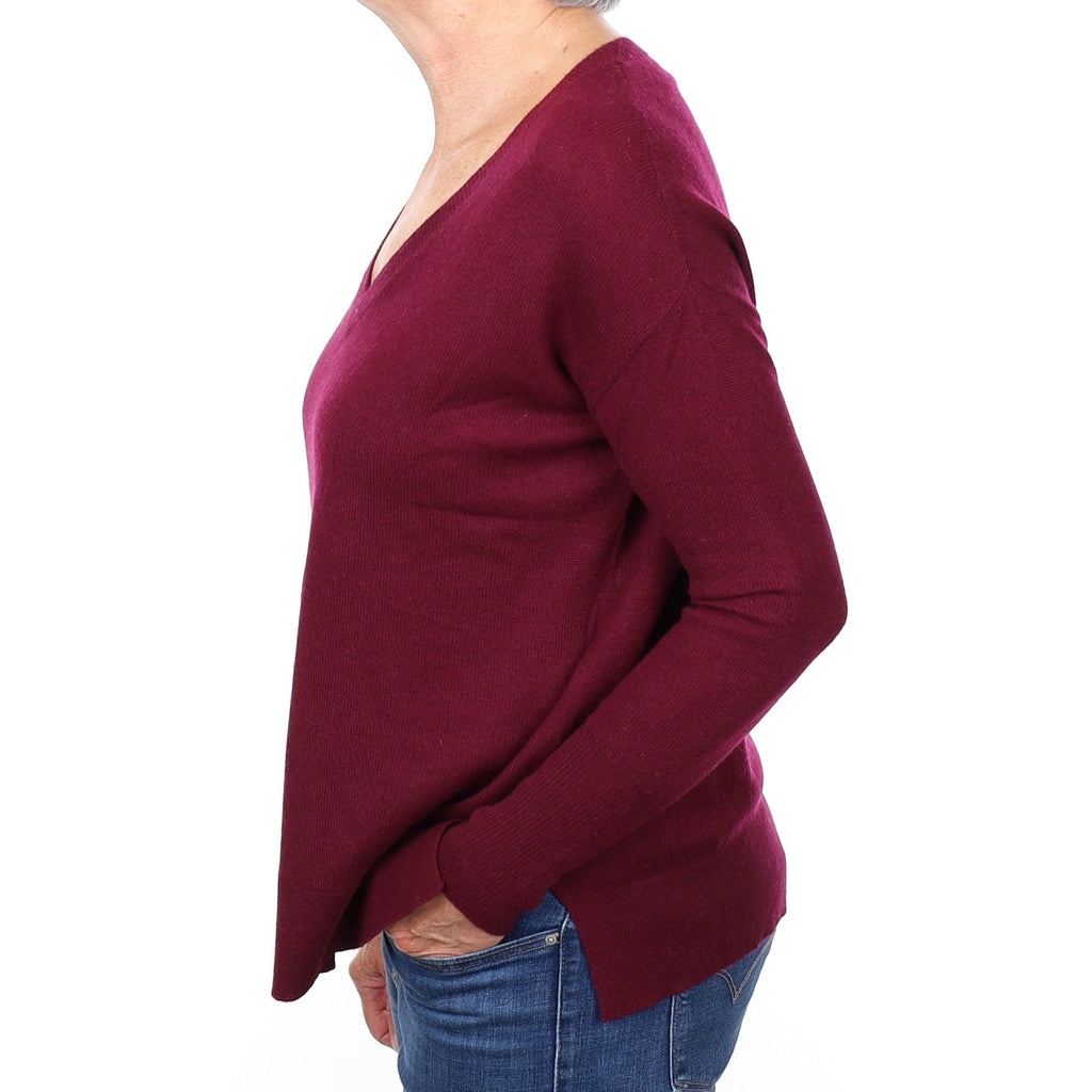 Mulberry Purple Lightweight Cashmere Slouchy V Neck Jumper Medium