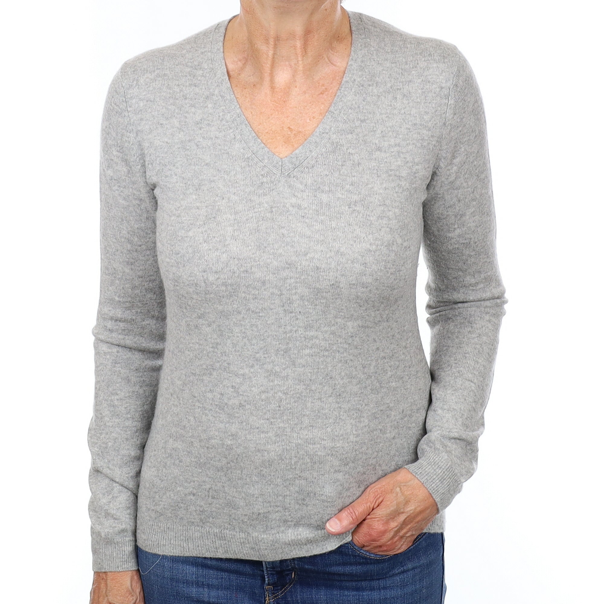 Smoke Grey Cashmere V Neck Jumper Medium