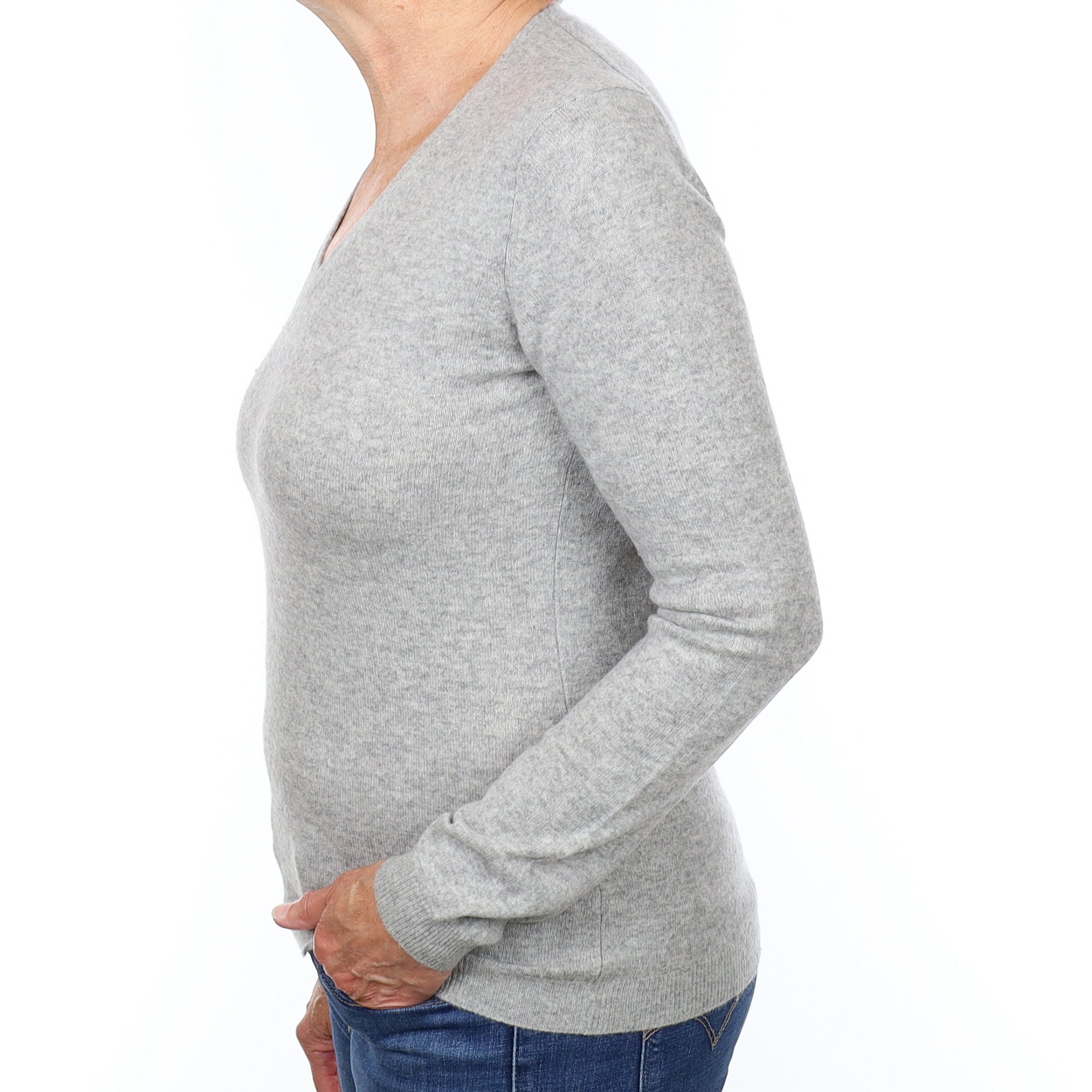 Smoke Grey Cashmere V Neck Jumper Medium