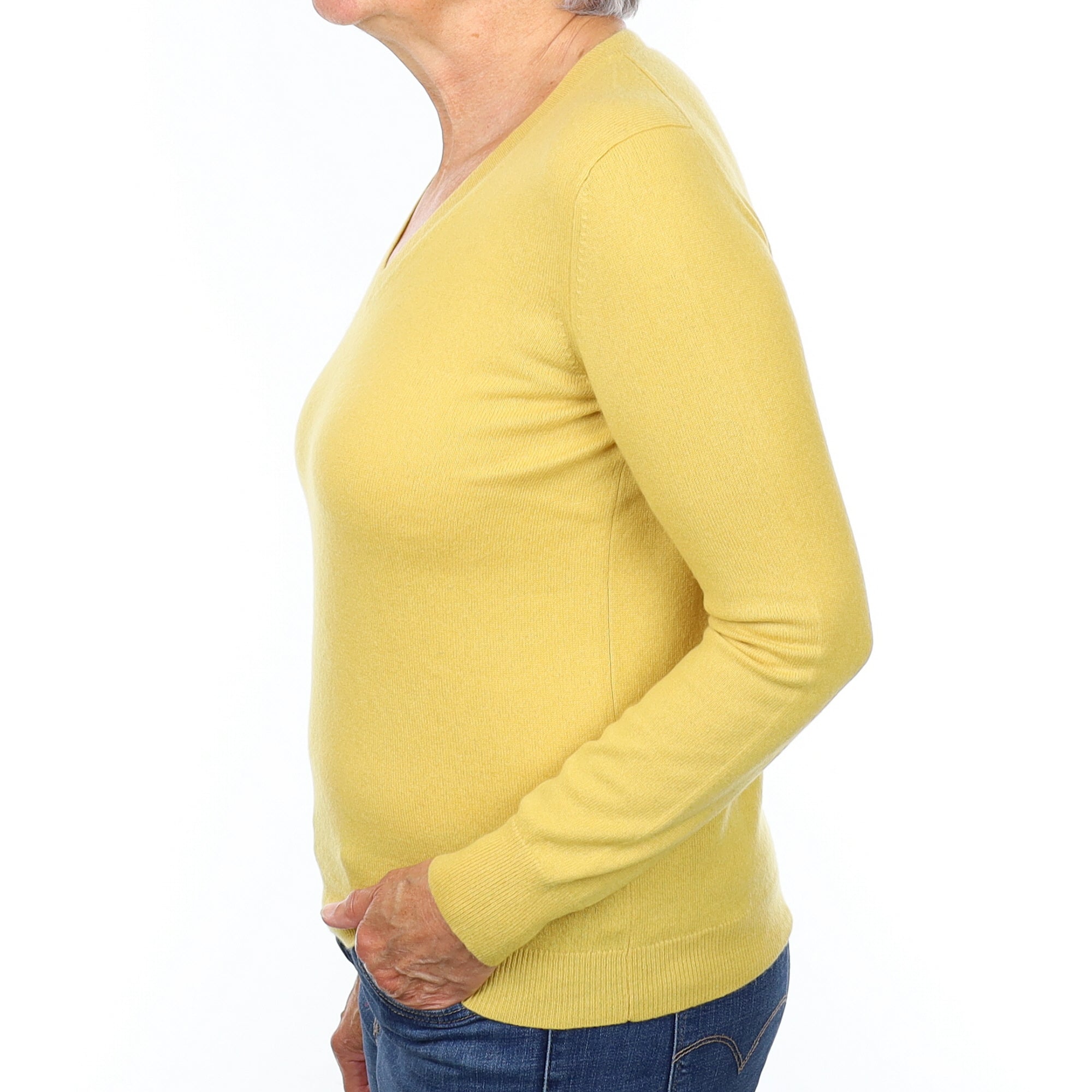 Pollen Yellow Cashmere V Neck Jumper Medium