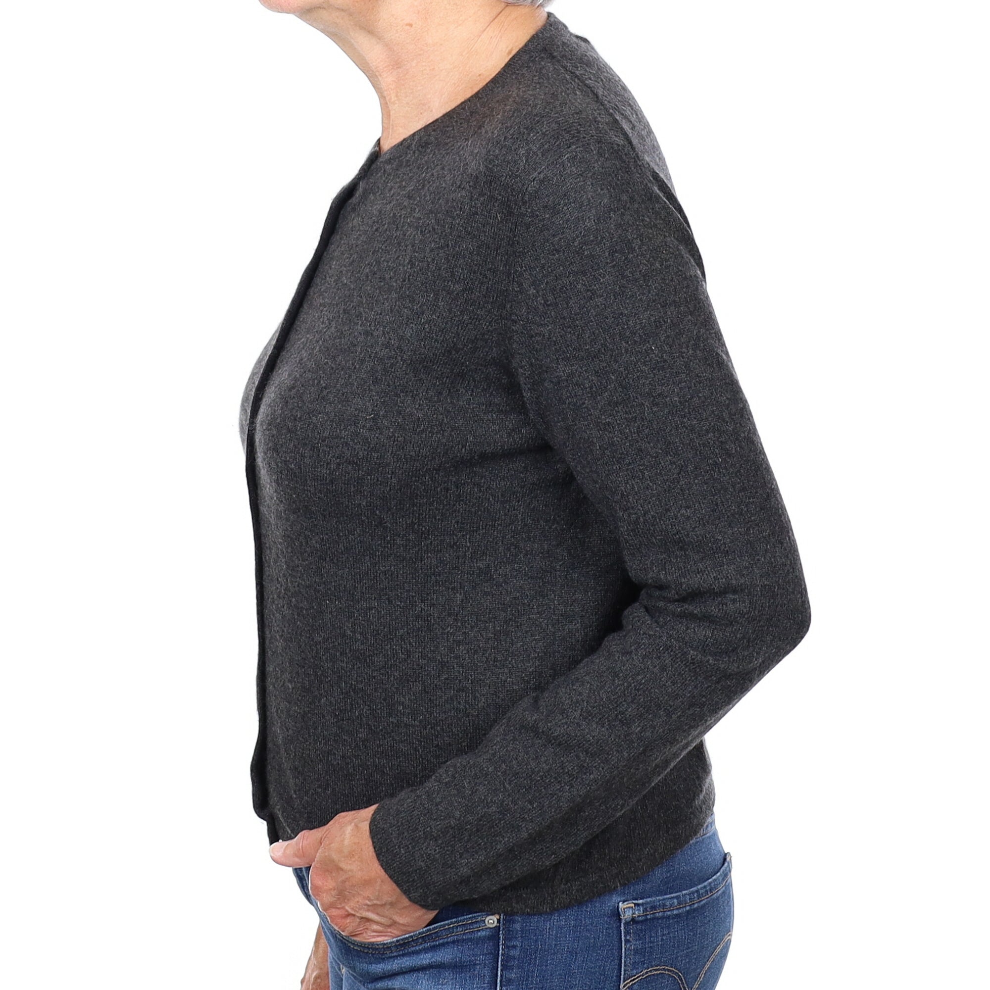 Granite Grey Cashmere Crew Neck Cardigan Medium