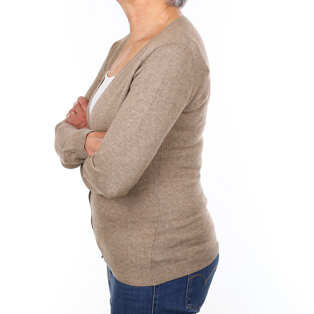 Taupe Brown Cashmere V Neck Cardigan Medium
