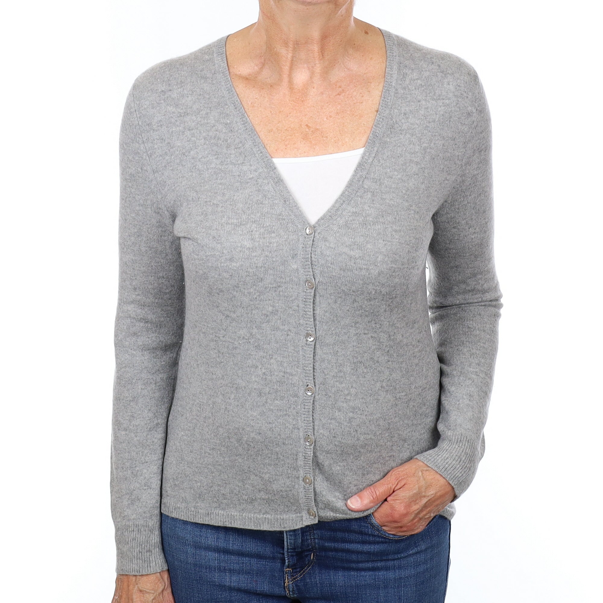 Ash Grey Cashmere V Neck Cardigan Medium