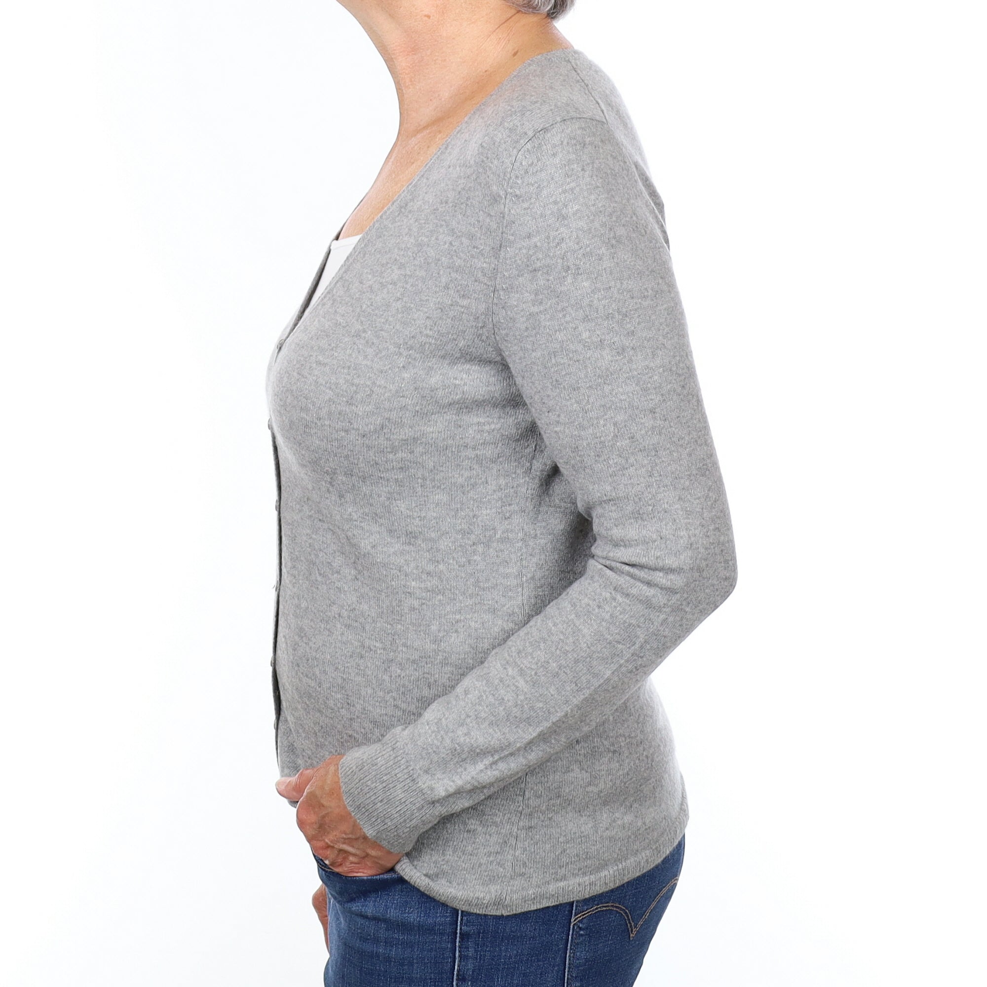 Ash Grey Cashmere V Neck Cardigan Medium