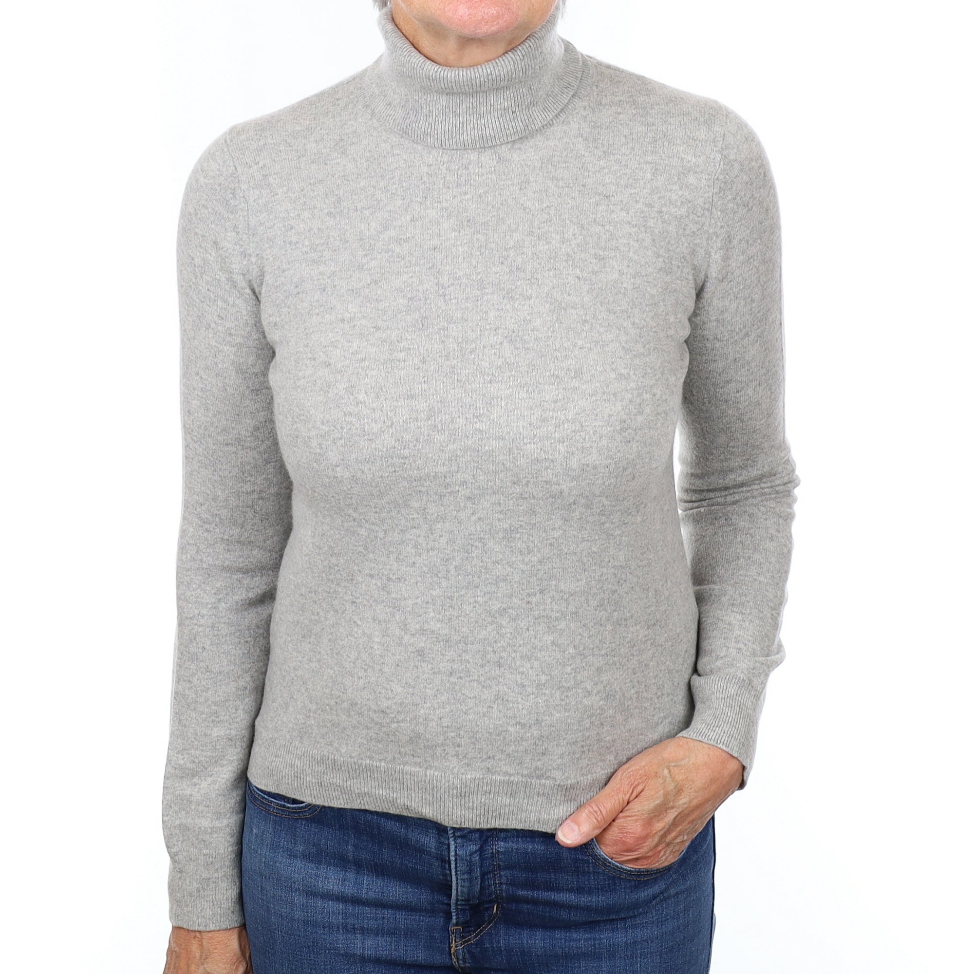 Smoke Grey Cashmere Polo Neck Jumper Medium