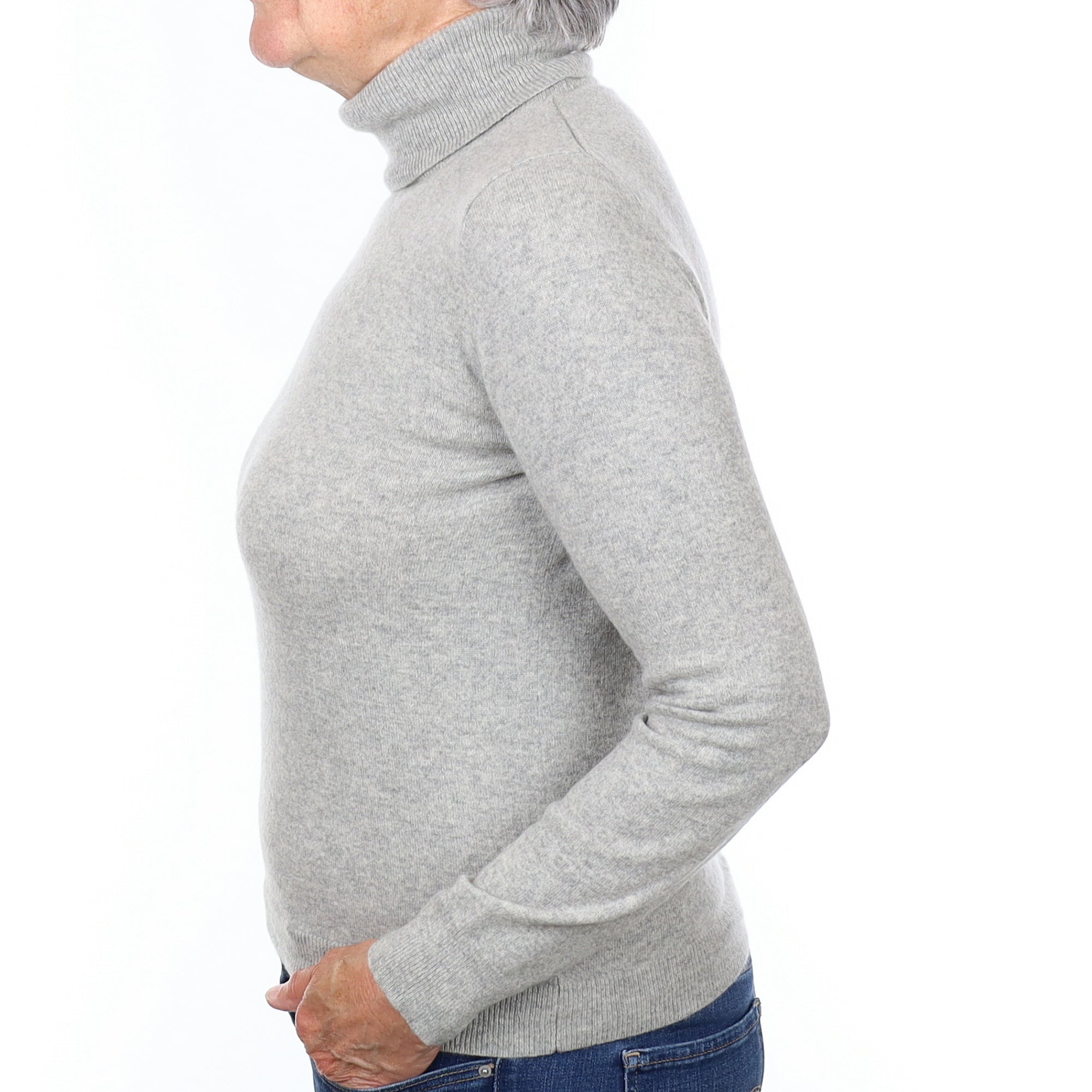 Smoke Grey Cashmere Polo Neck Jumper Medium