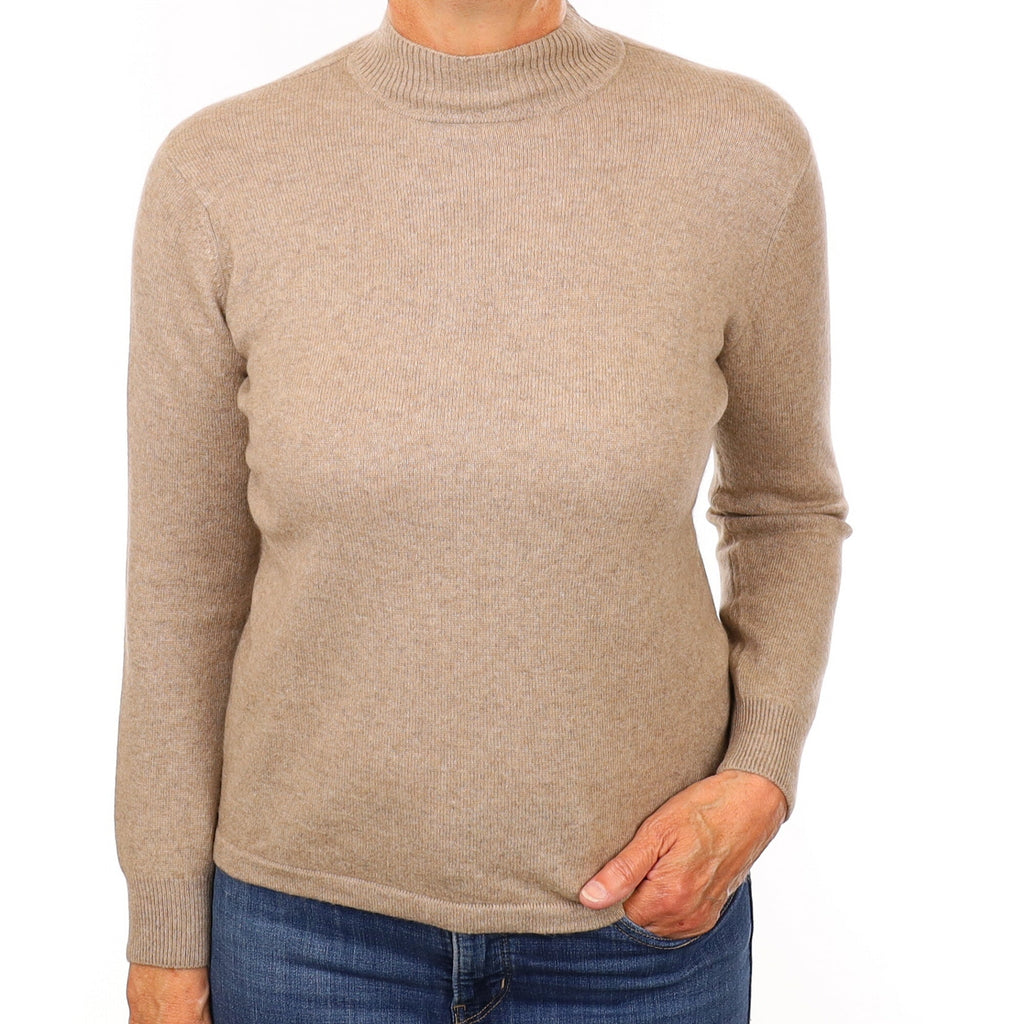 Taupe Brown Cashmere Turtleneck Jumper Medium