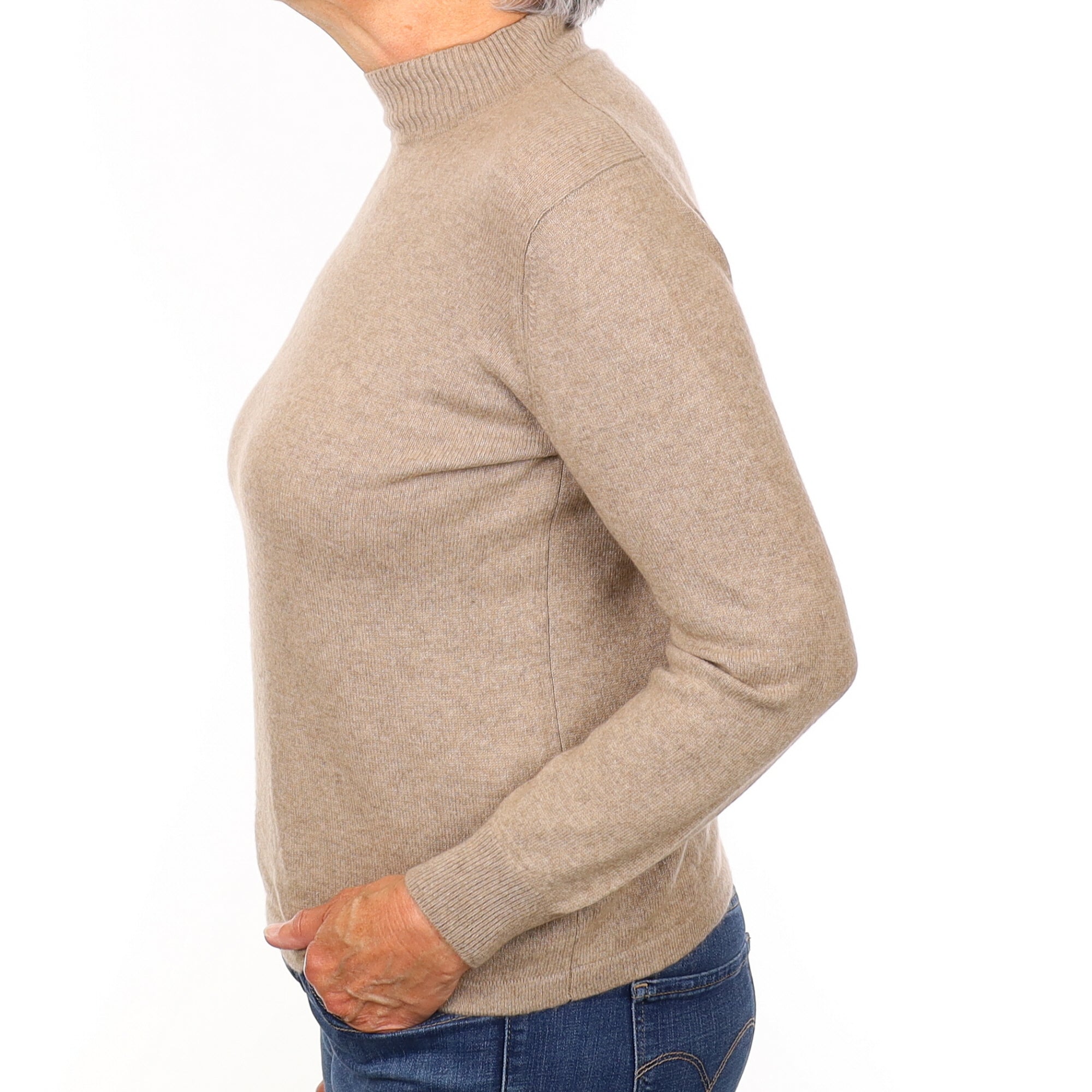 Taupe Brown Cashmere Turtleneck Jumper Medium