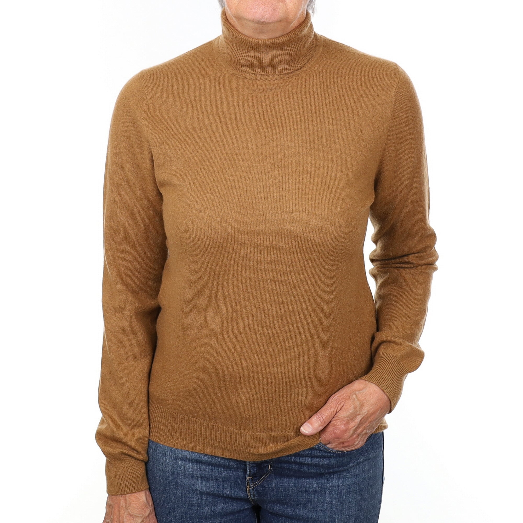 Cinnamon Brown Cashmere Polo Neck Jumper Medium