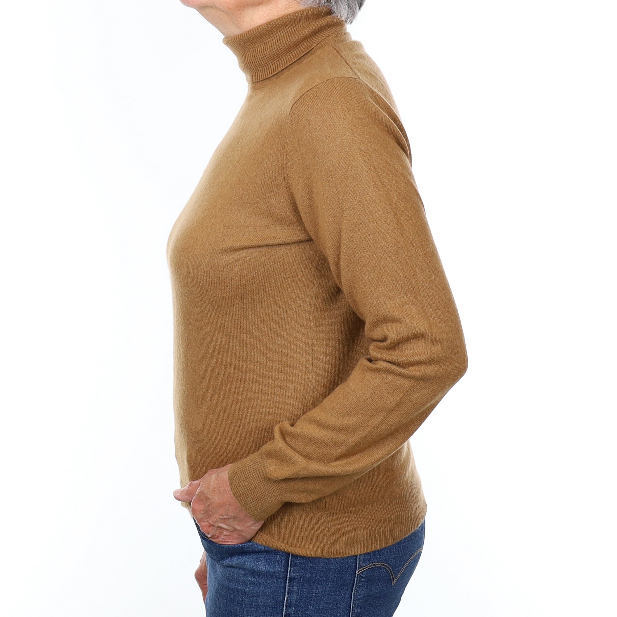 Cinnamon Brown Cashmere Polo Neck Jumper Medium