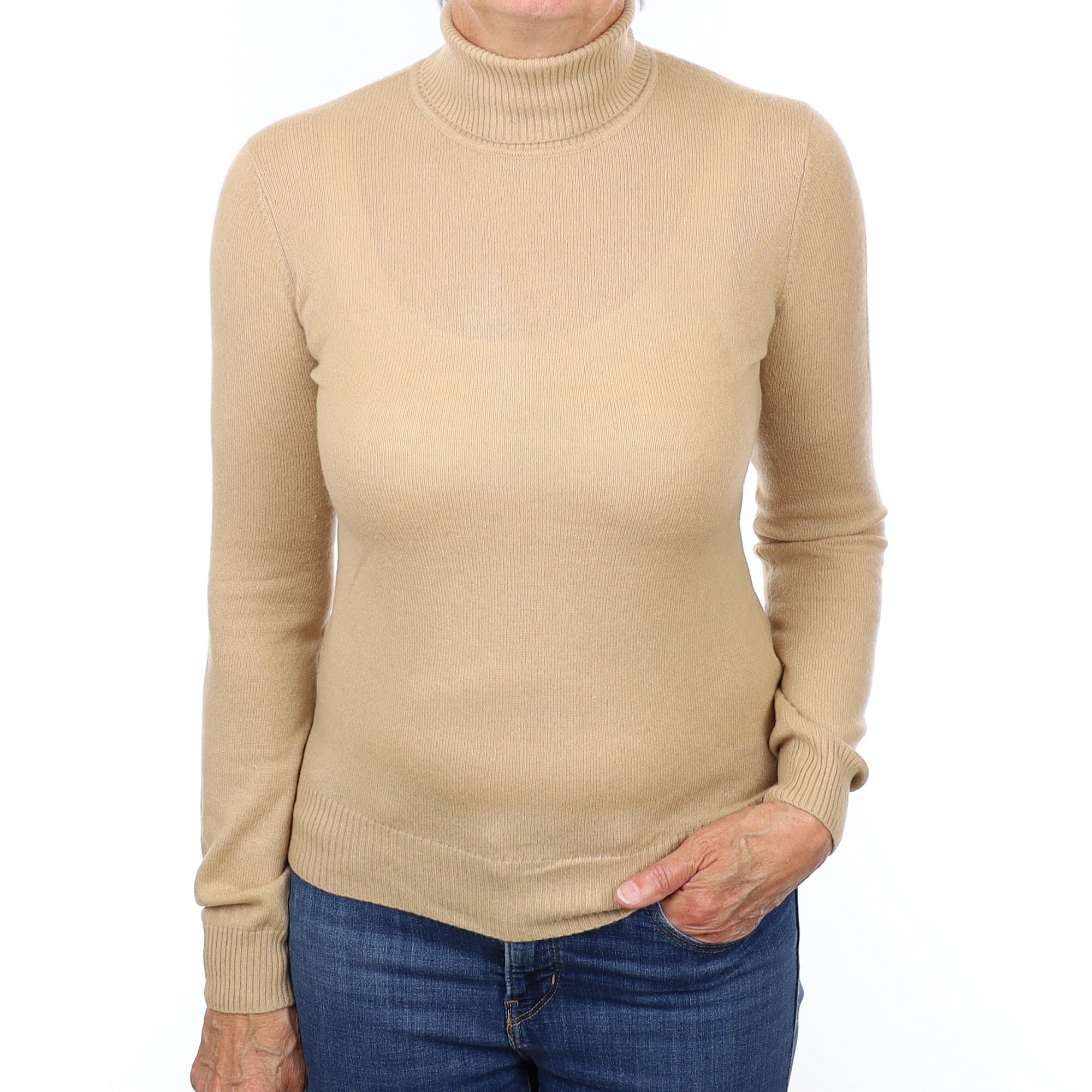 Caramel Brown Cashmere Polo Neck Jumper Medium