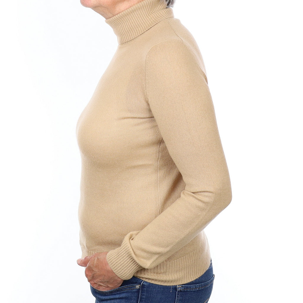 Caramel Brown Cashmere Polo Neck Jumper Medium