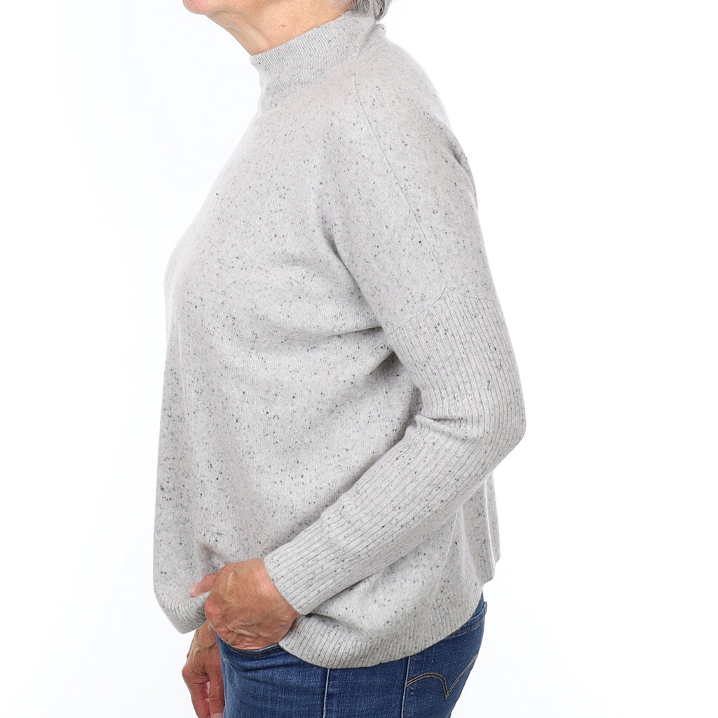 Grey Flecked Cashmere Slouchy Turtleneck Jumper Medium