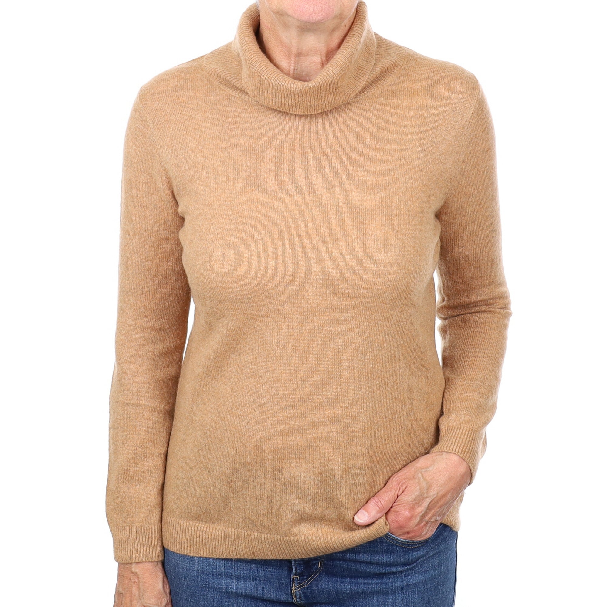 Butterscotch Brown Cashmere Polo Neck Jumper Medium