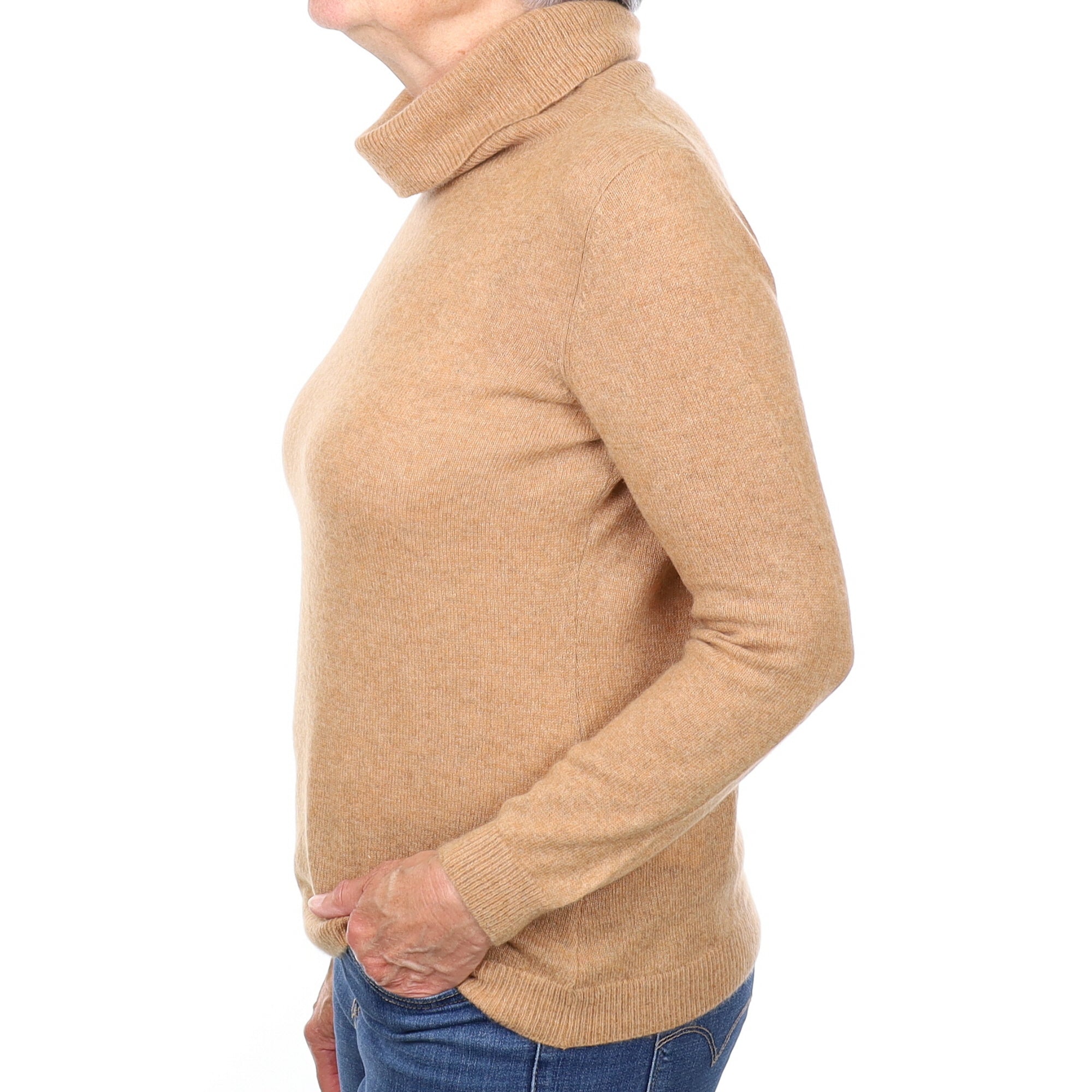 Butterscotch Brown Cashmere Polo Neck Jumper Medium