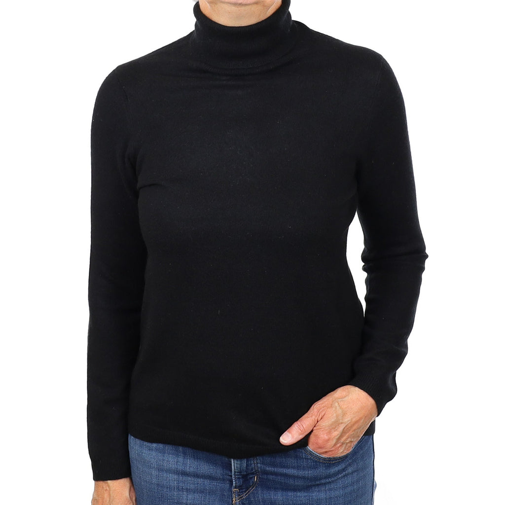 Black Cashmere Polo Neck Jumper Medium