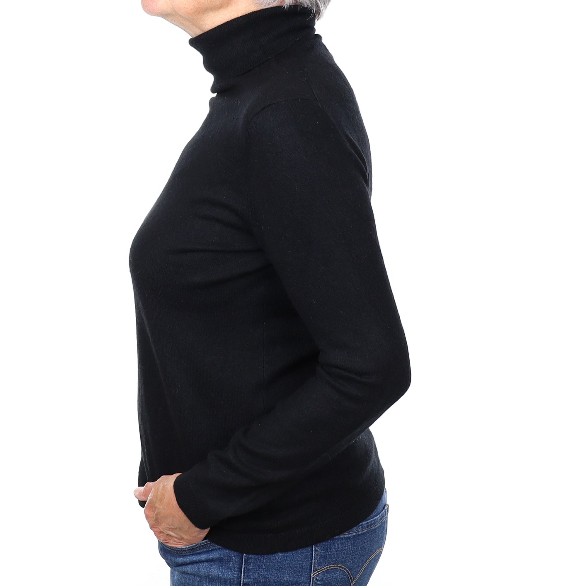 Black Cashmere Polo Neck Jumper Medium