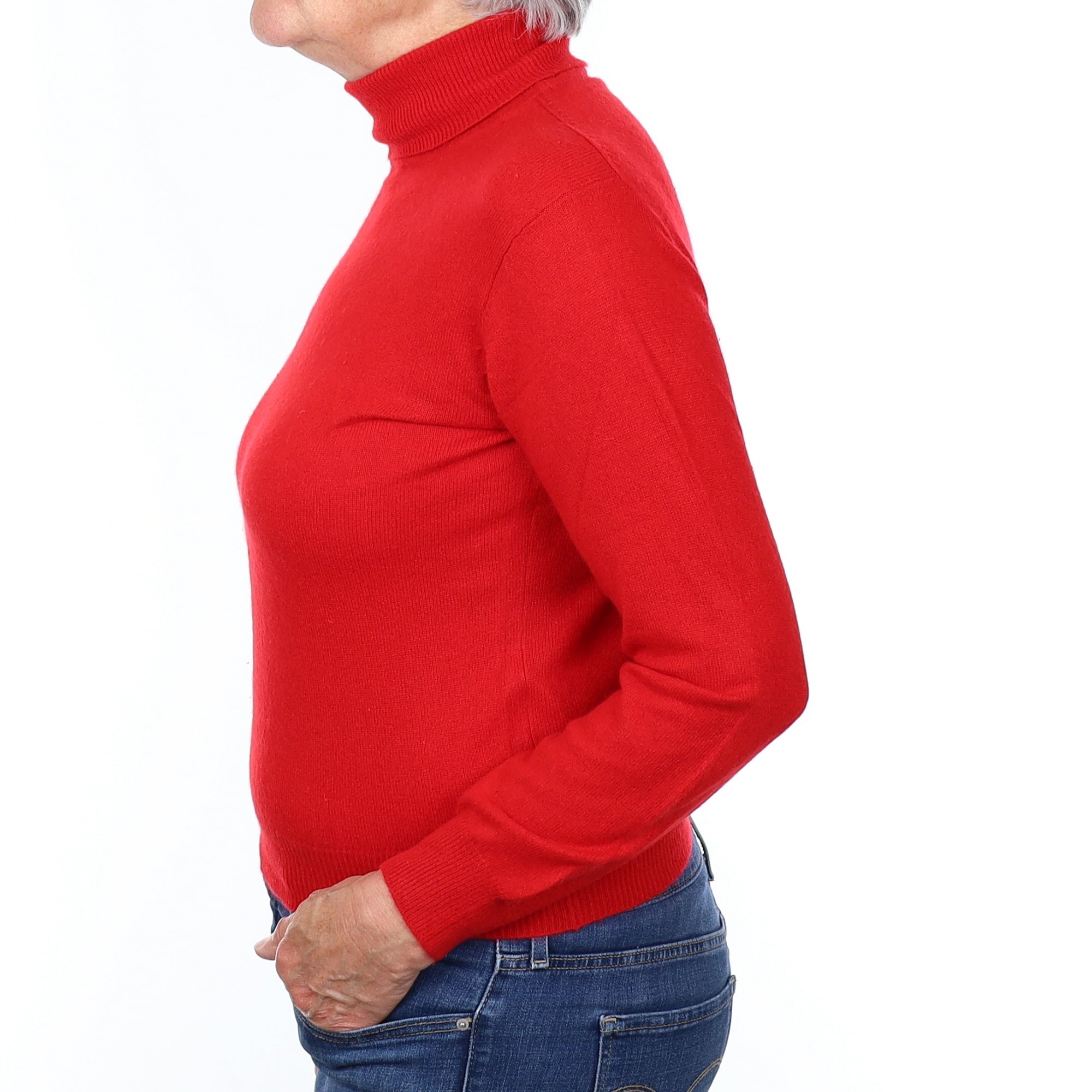 Scarlet Red Cashmere Polo Neck Jumper Medium