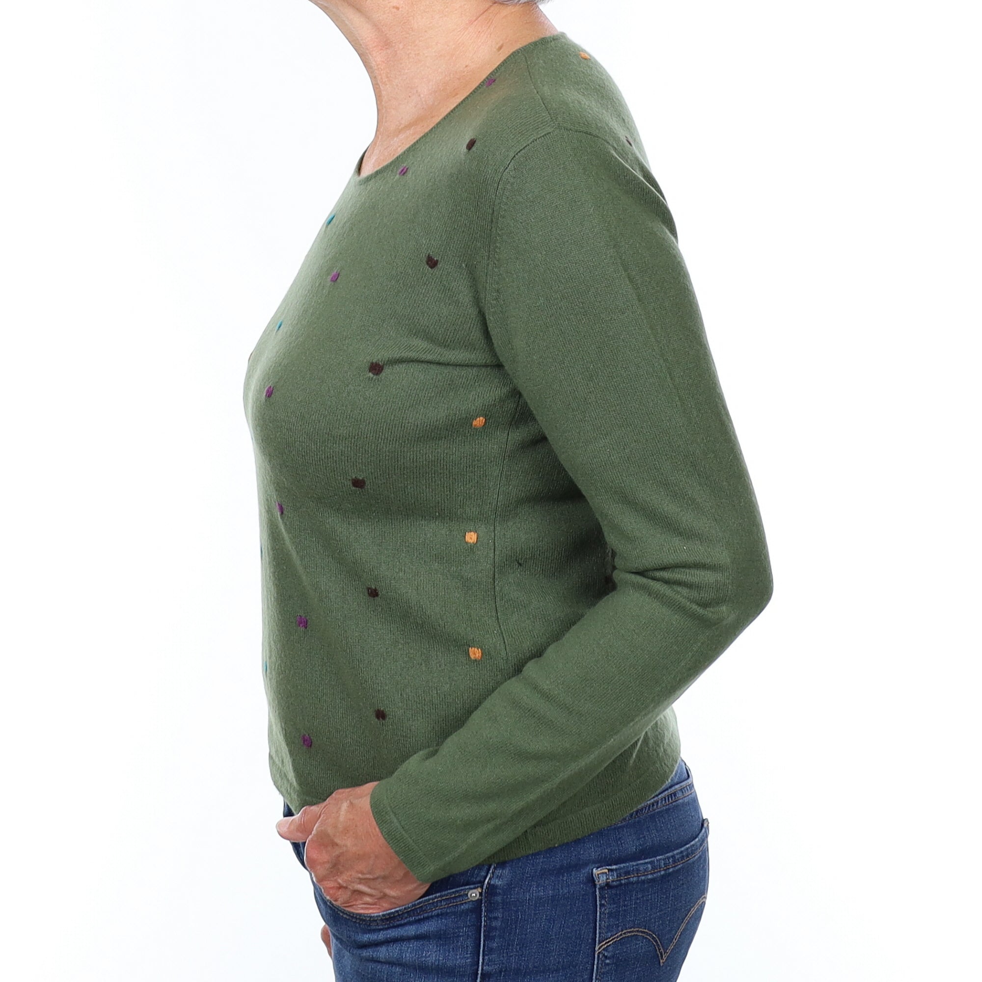 Green Polka Dot Cashmere Crew Neck Jumper Medium