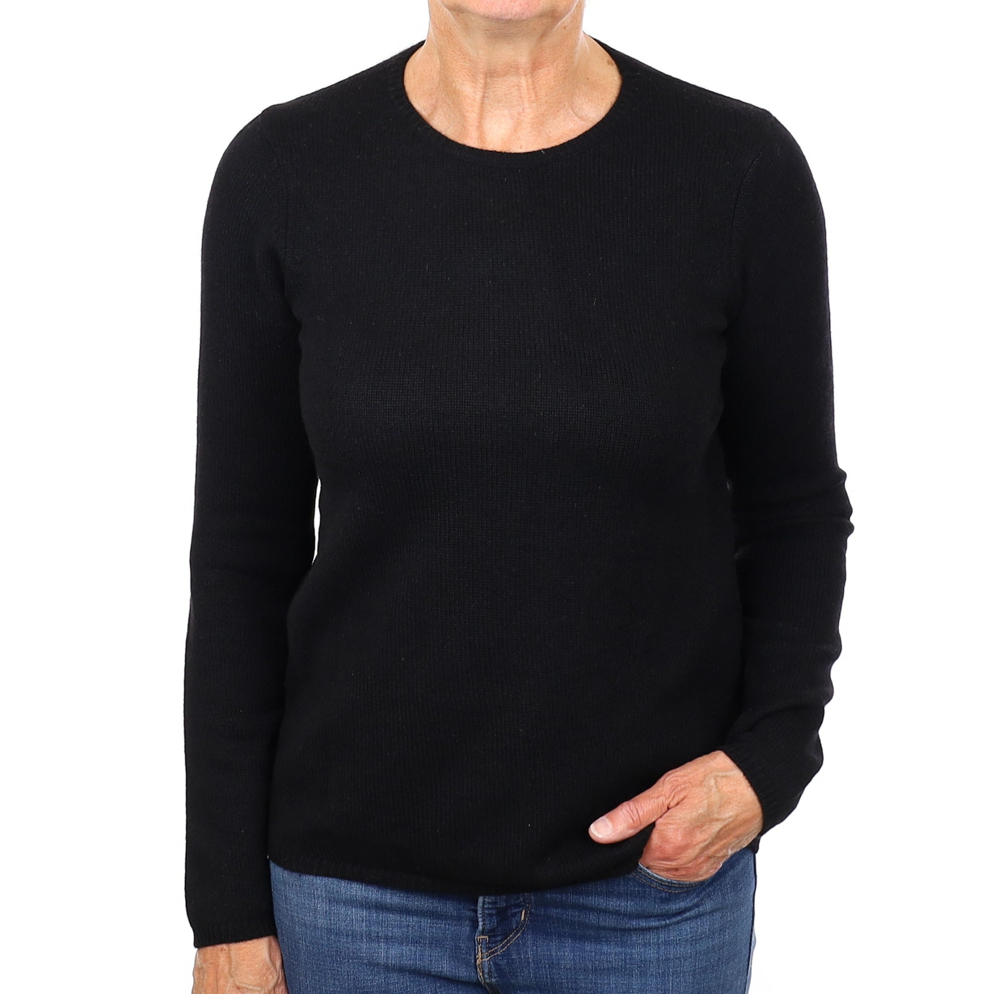 Black Heavy Knit Cashmere Crew Neck Jumper Medium