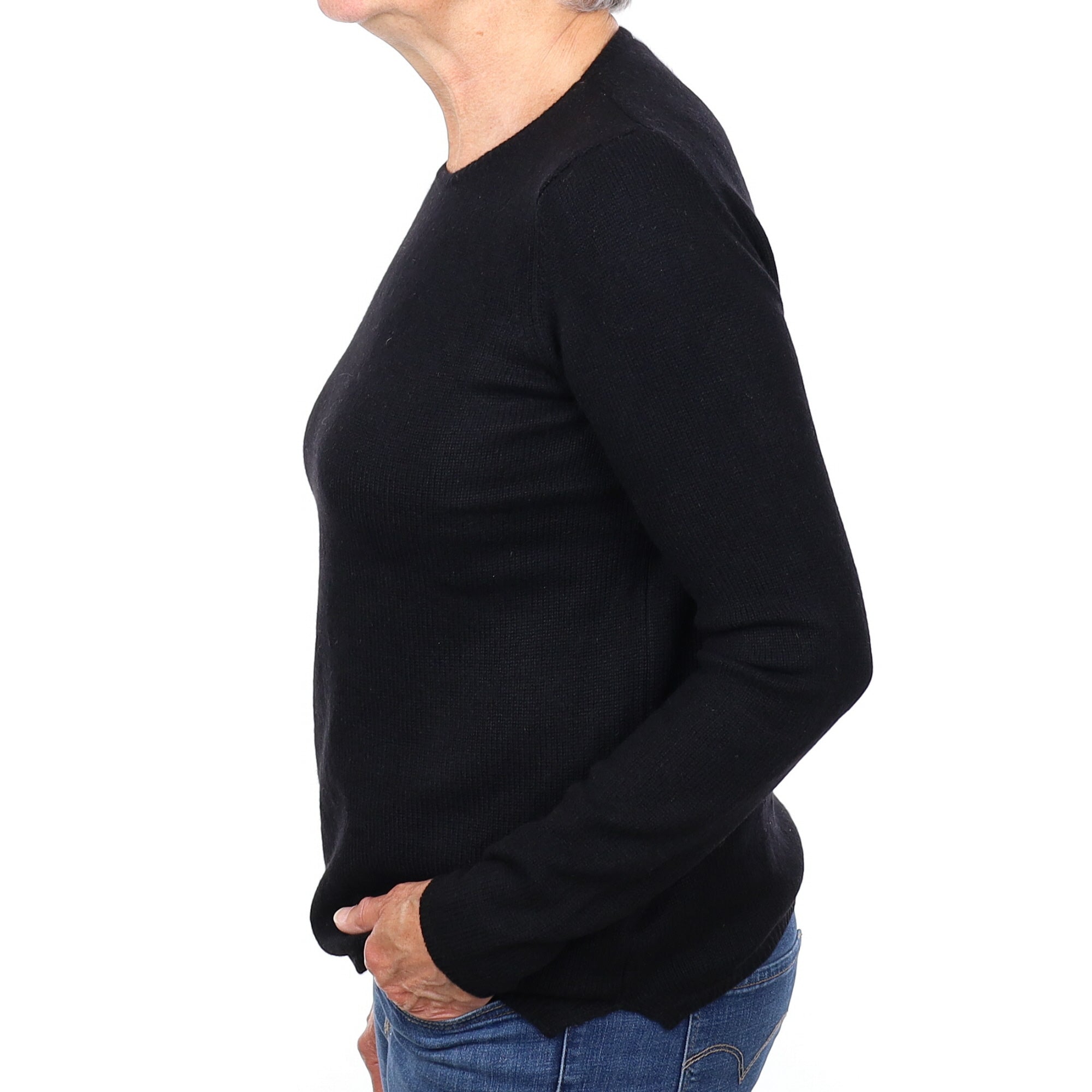 Black Heavy Knit Cashmere Crew Neck Jumper Medium