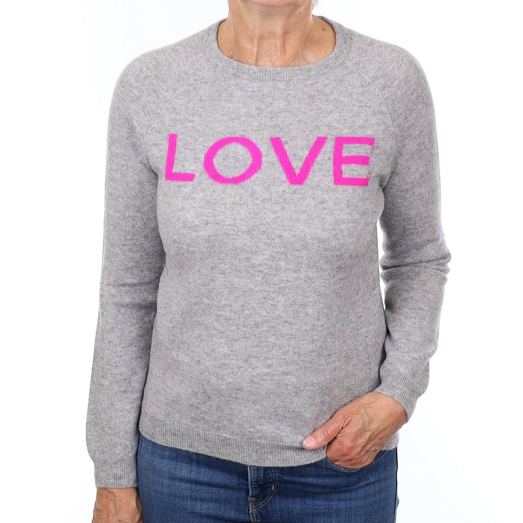 Grey Slogan Cashmere Crew Neck Jumper Medium