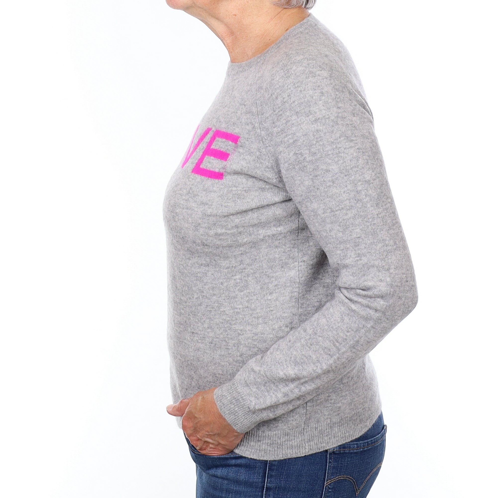 Grey Slogan Cashmere Crew Neck Jumper Medium