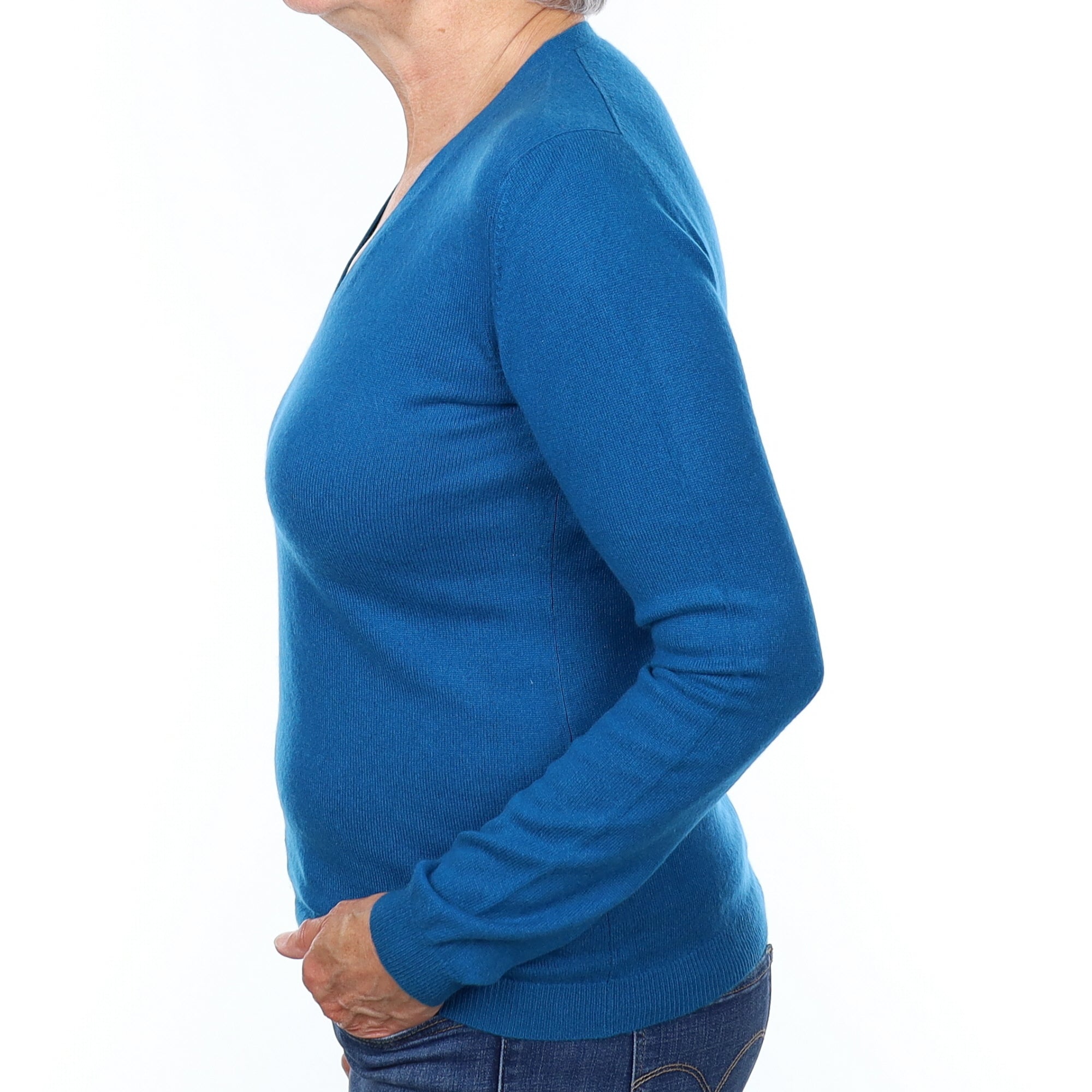 Teal Cashmere V Neck Jumper Medium