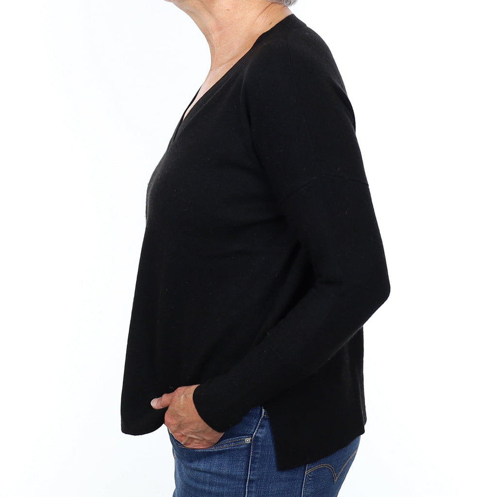 Black Cashmere Boxy V Neck Jumper Medium
