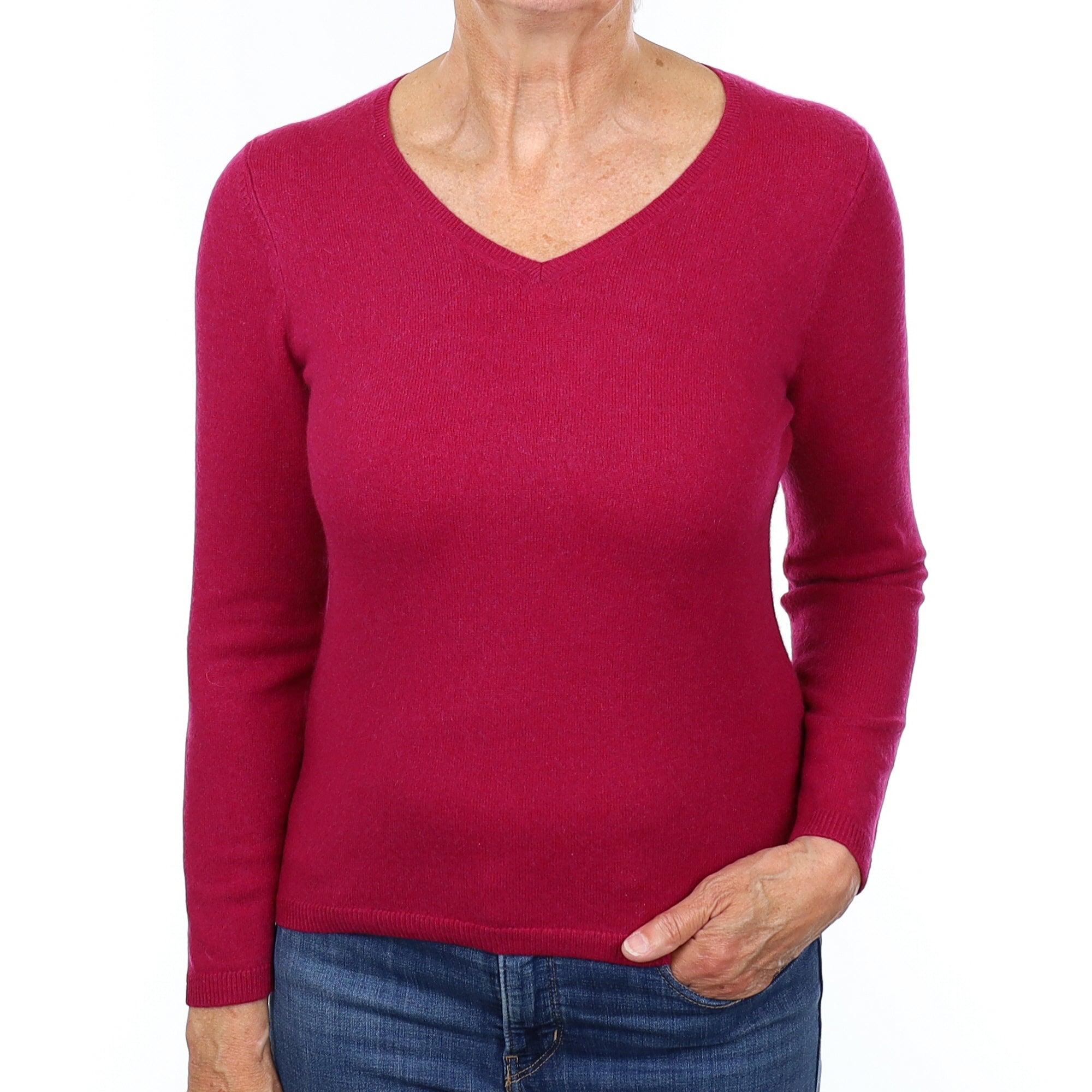 Cherry Pink Cashmere V Neck Jumper Medium