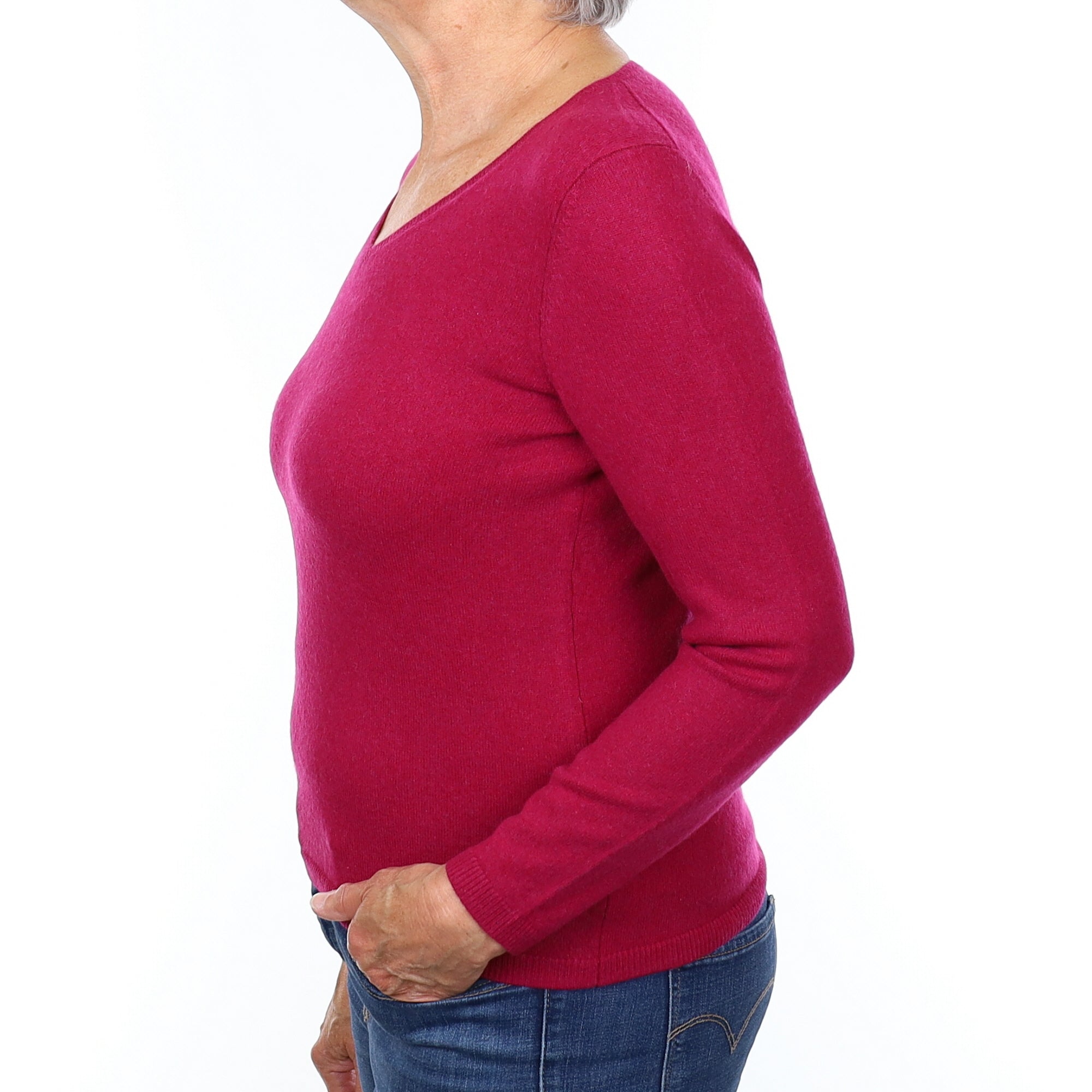Cherry Pink Cashmere V Neck Jumper Medium