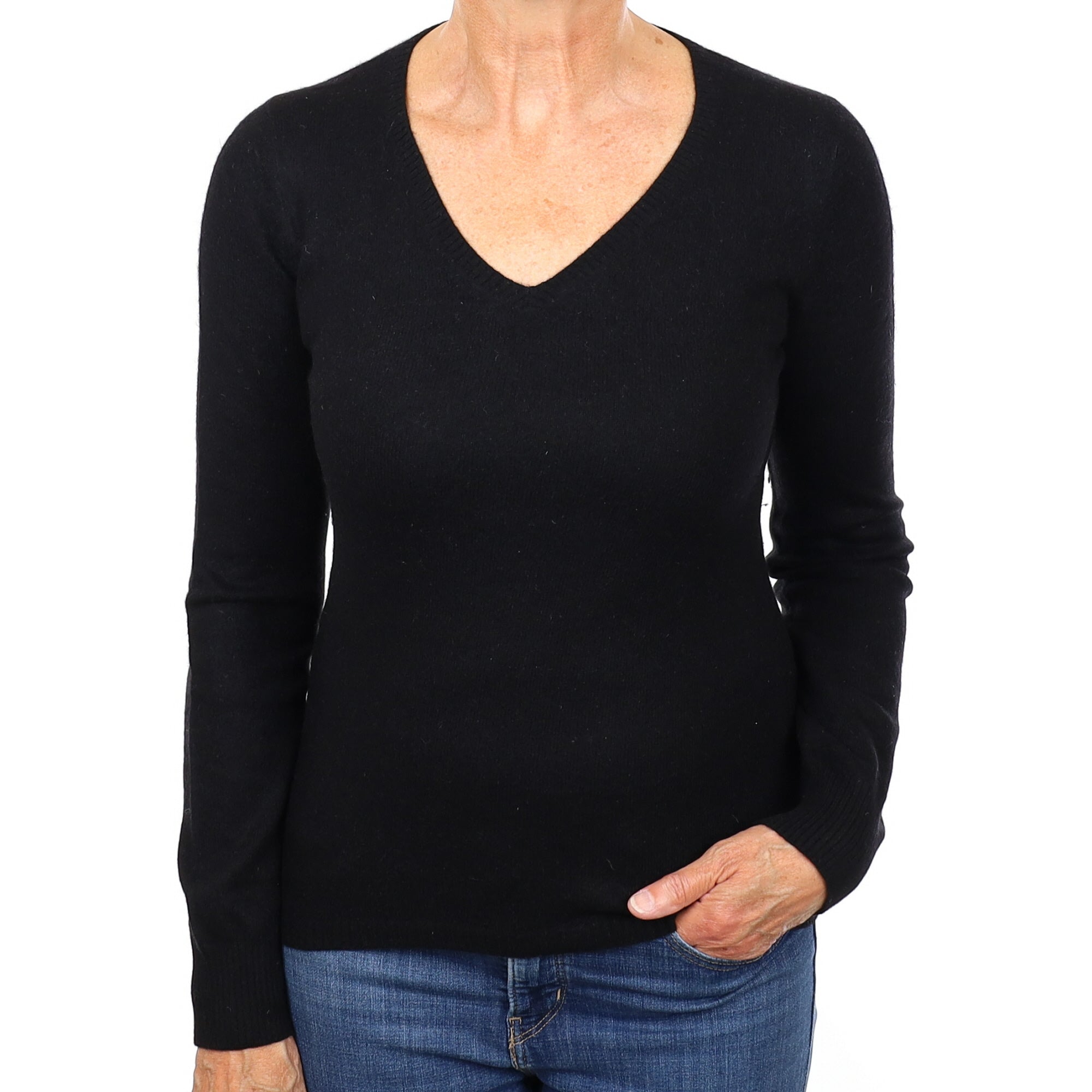 Black Cashmere V Neck Jumper Medium