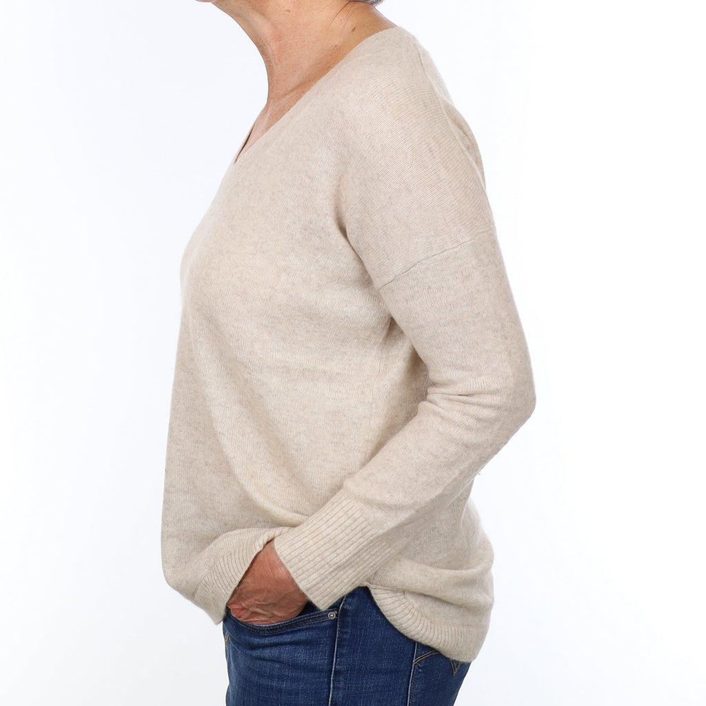 White Label Oatmeal Cashmere V Neck Jumper Medium