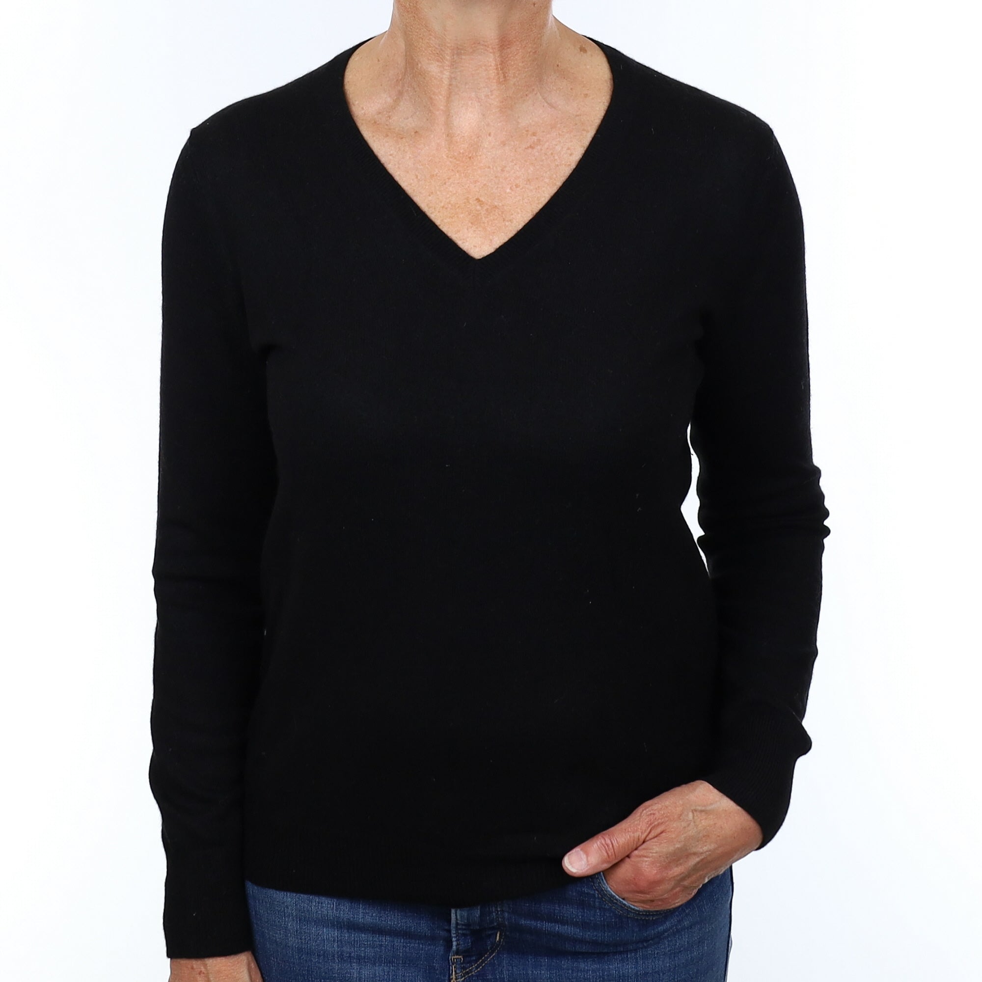 Black Cashmere V Neck Jumper Medium