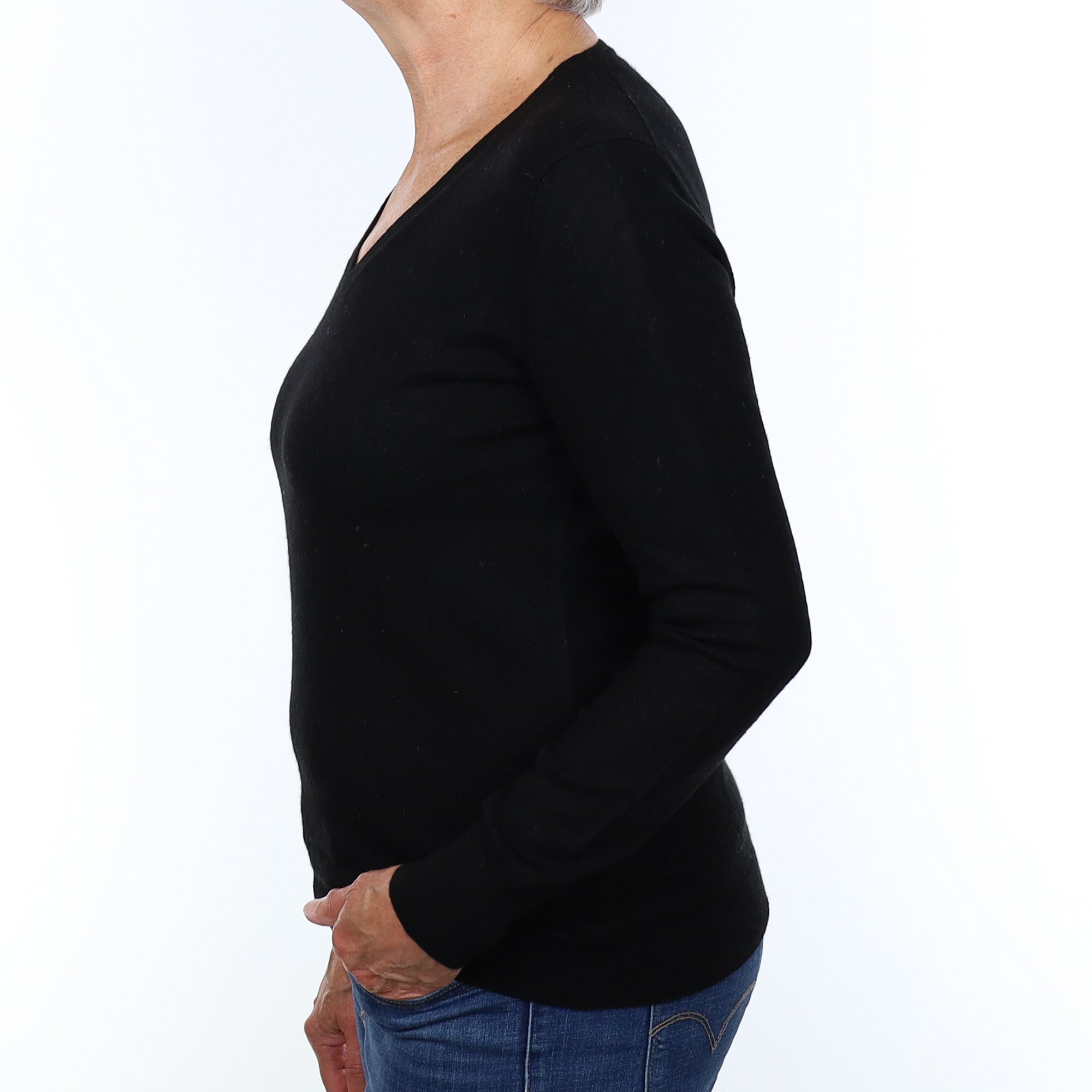 Black Cashmere V Neck Jumper Medium