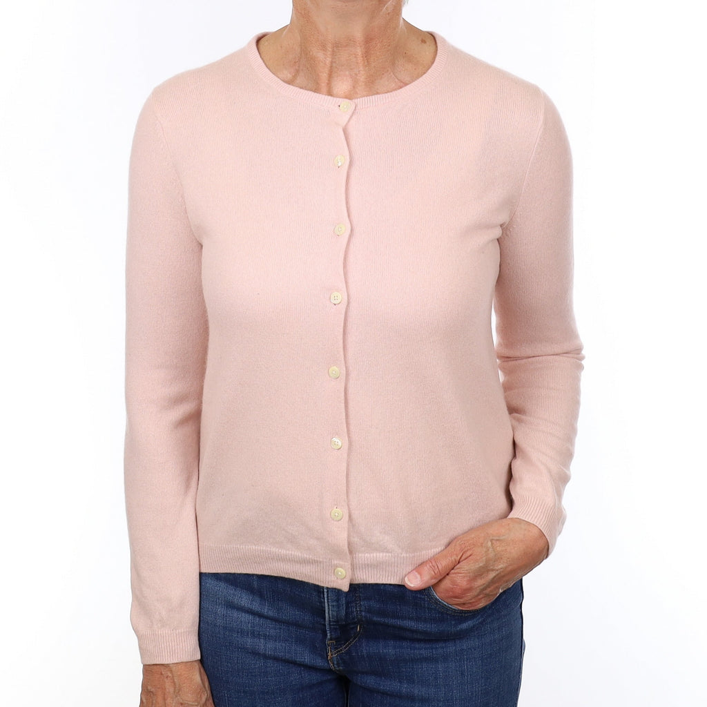 Shell Pink Cashmere Crew Neck Cardigan Medium