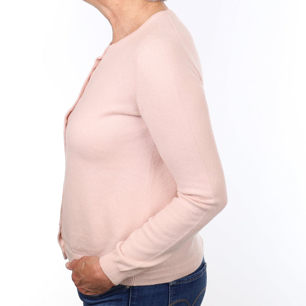 Shell Pink Cashmere Crew Neck Cardigan Medium