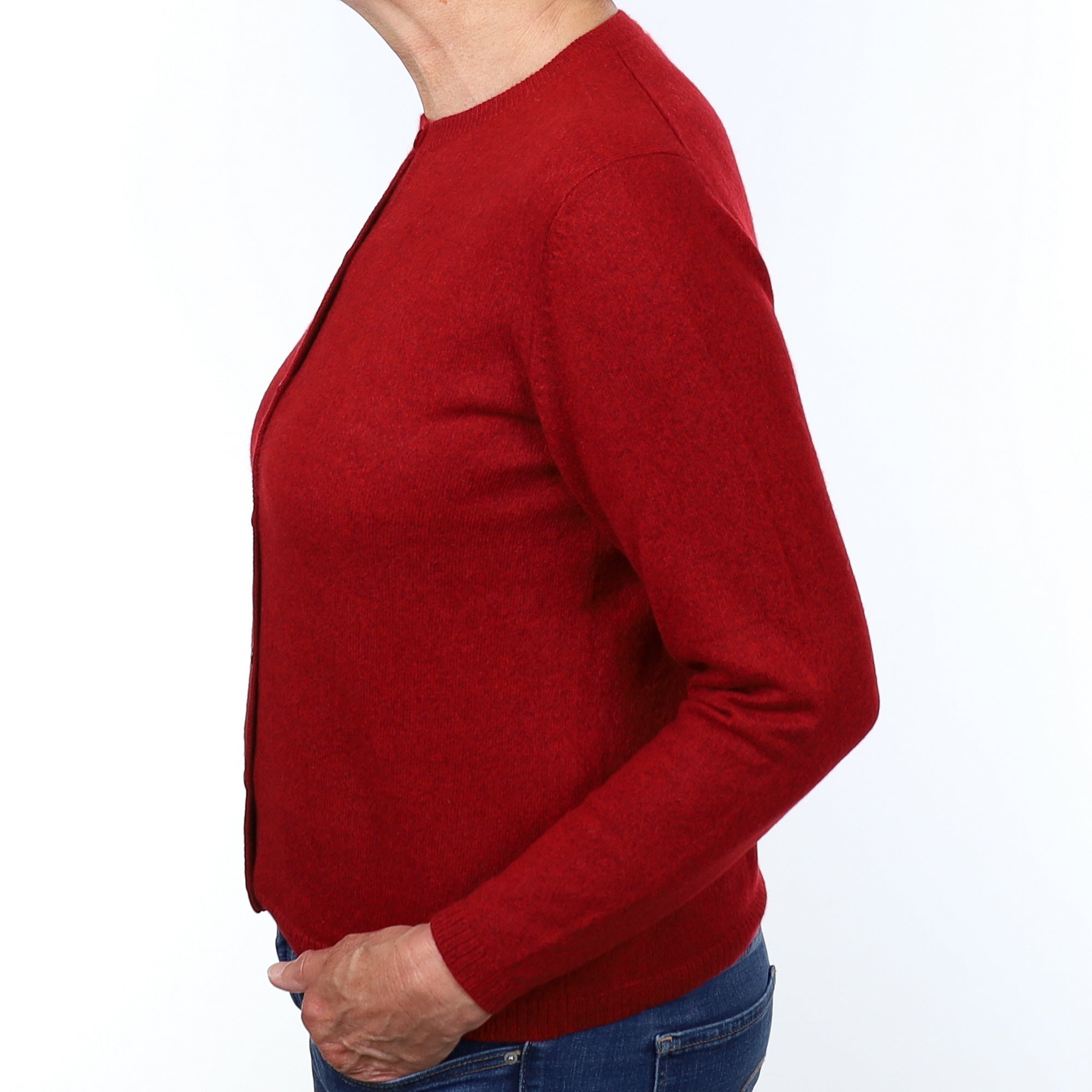 Crimson Red Marl Cashmere Crew Neck Cardigan Medium