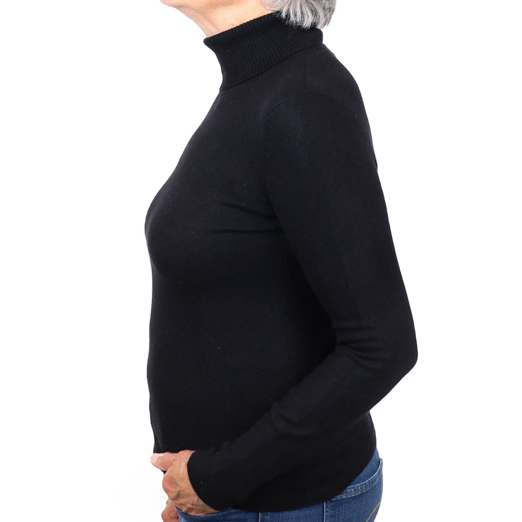 Black Cashmere Polo Neck Jumper Medium