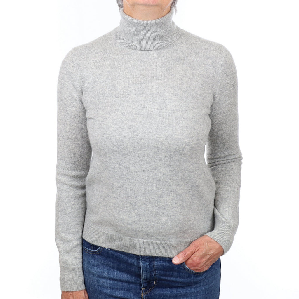 Smoke Grey Cashmere Polo Neck Jumper Medium