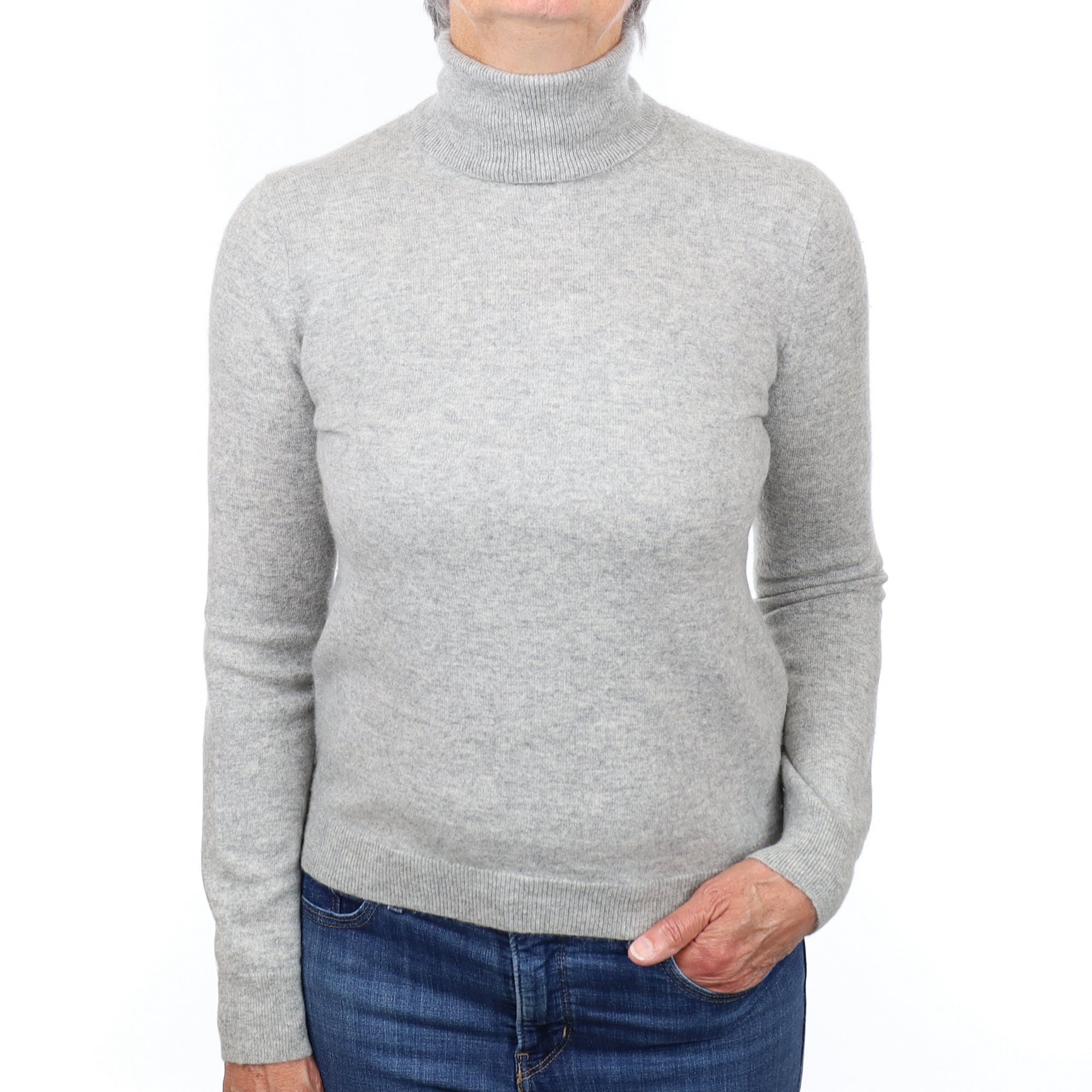 Smoke Grey Cashmere Polo Neck Jumper Medium