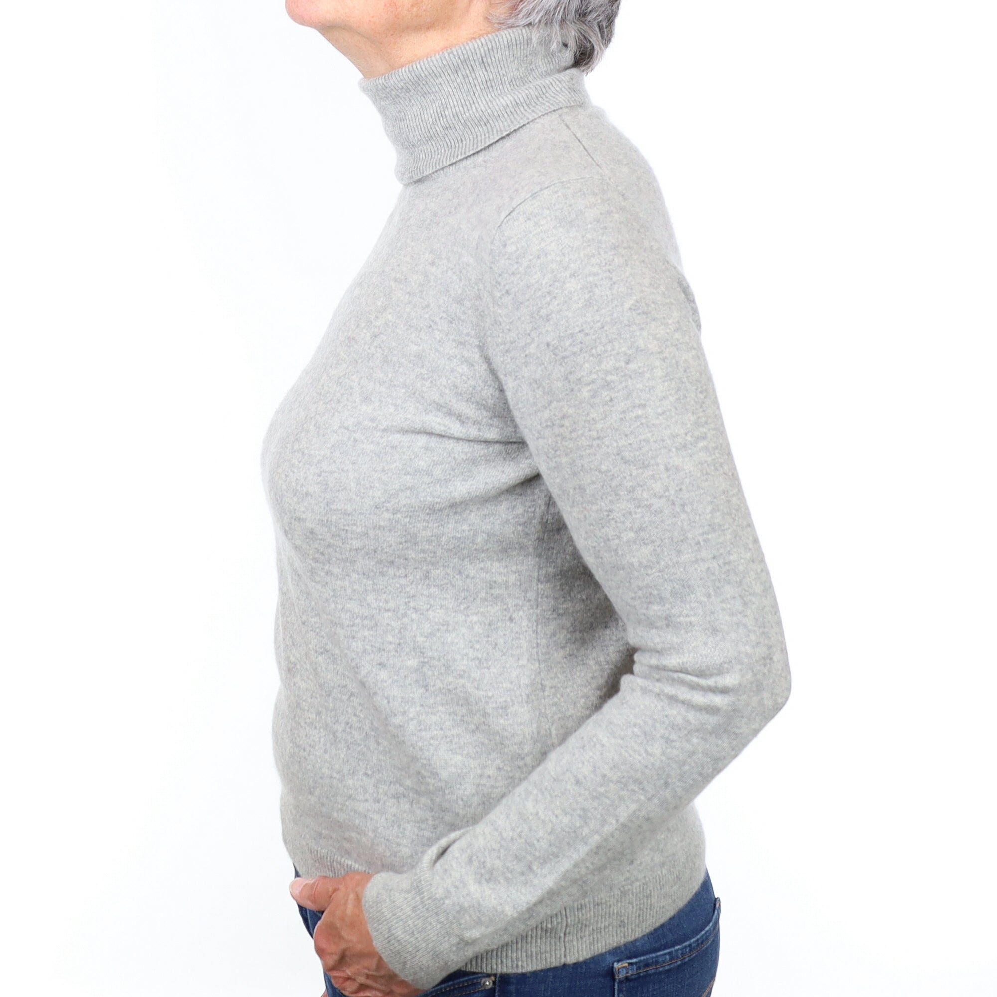 Smoke Grey Cashmere Polo Neck Jumper Medium
