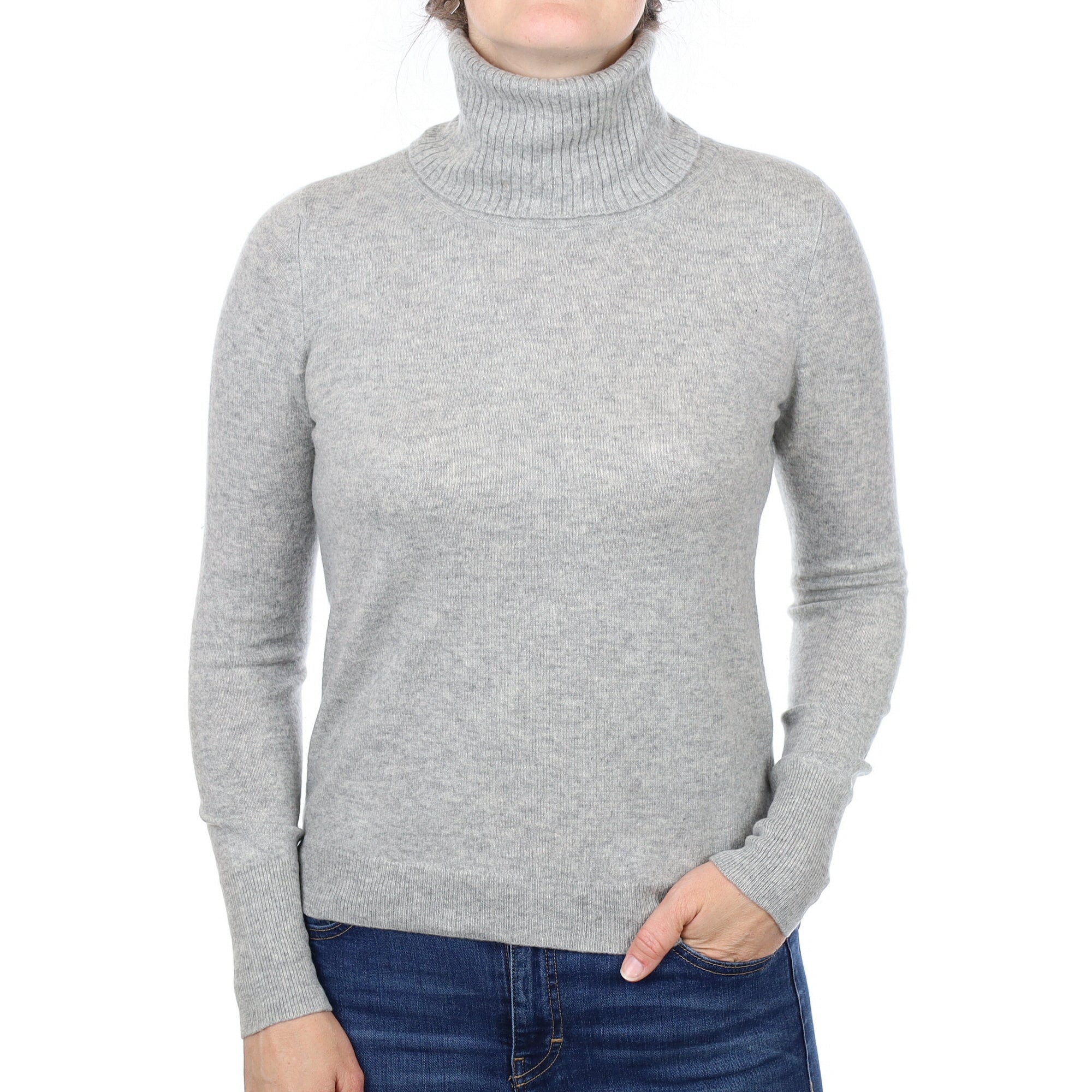 Smoke Grey Cashmere Polo Neck Jumper Small