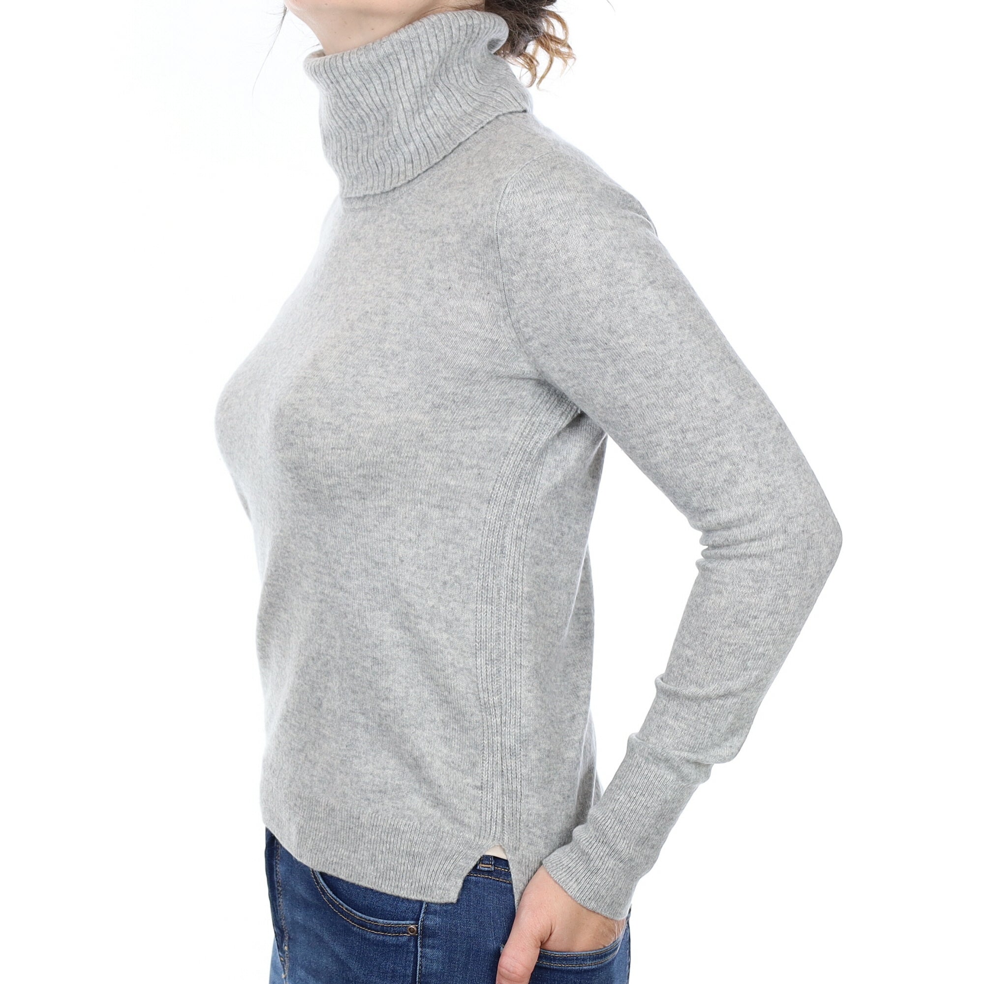 Smoke Grey Cashmere Polo Neck Jumper Small