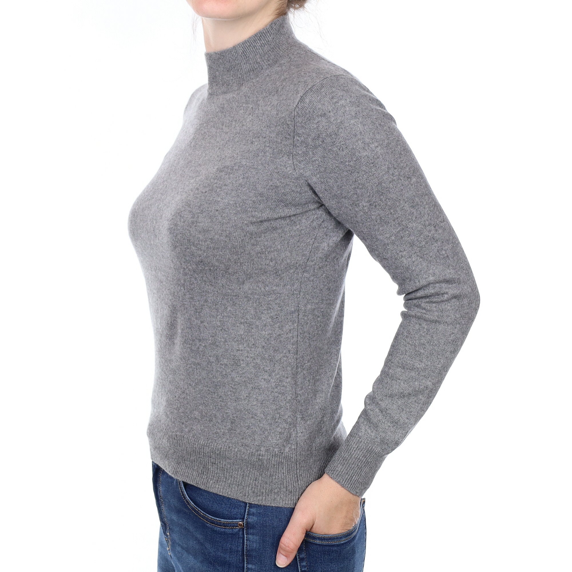Ash Grey Cashmere Turtle Neck Jumper Small