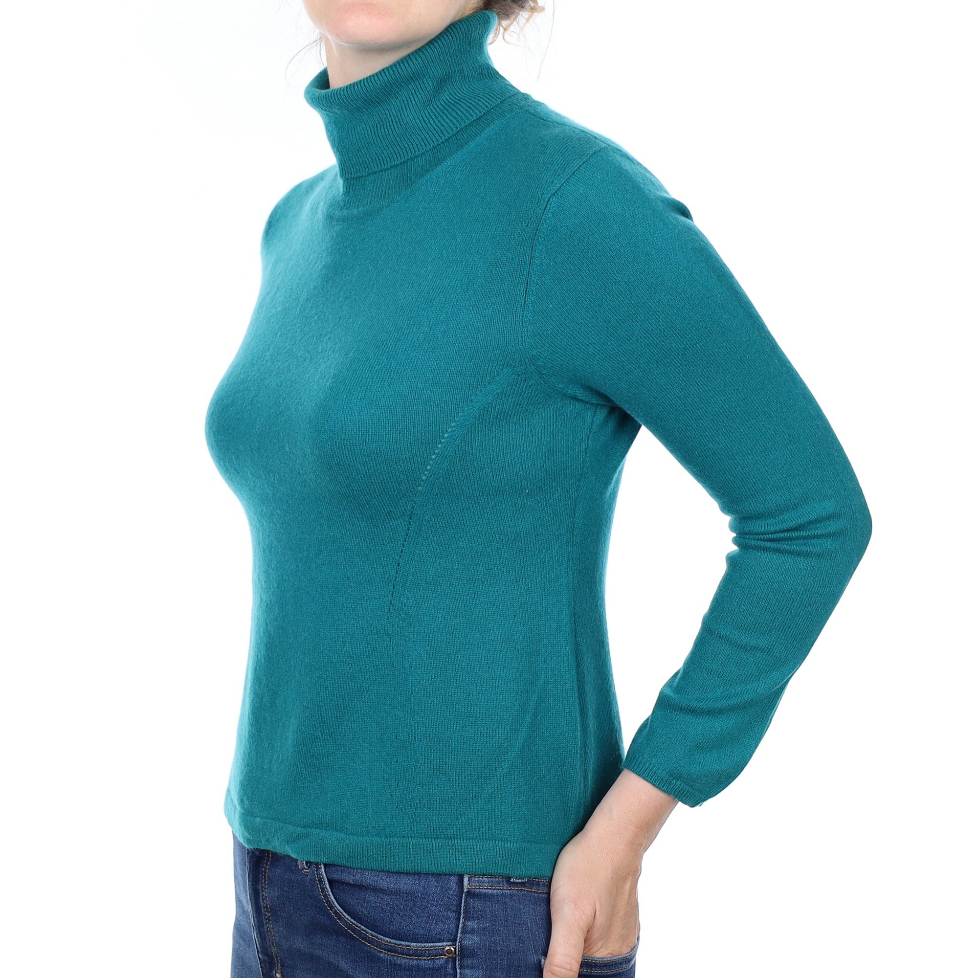 Deep Sea Green Cashmere Polo Neck Jumper Small