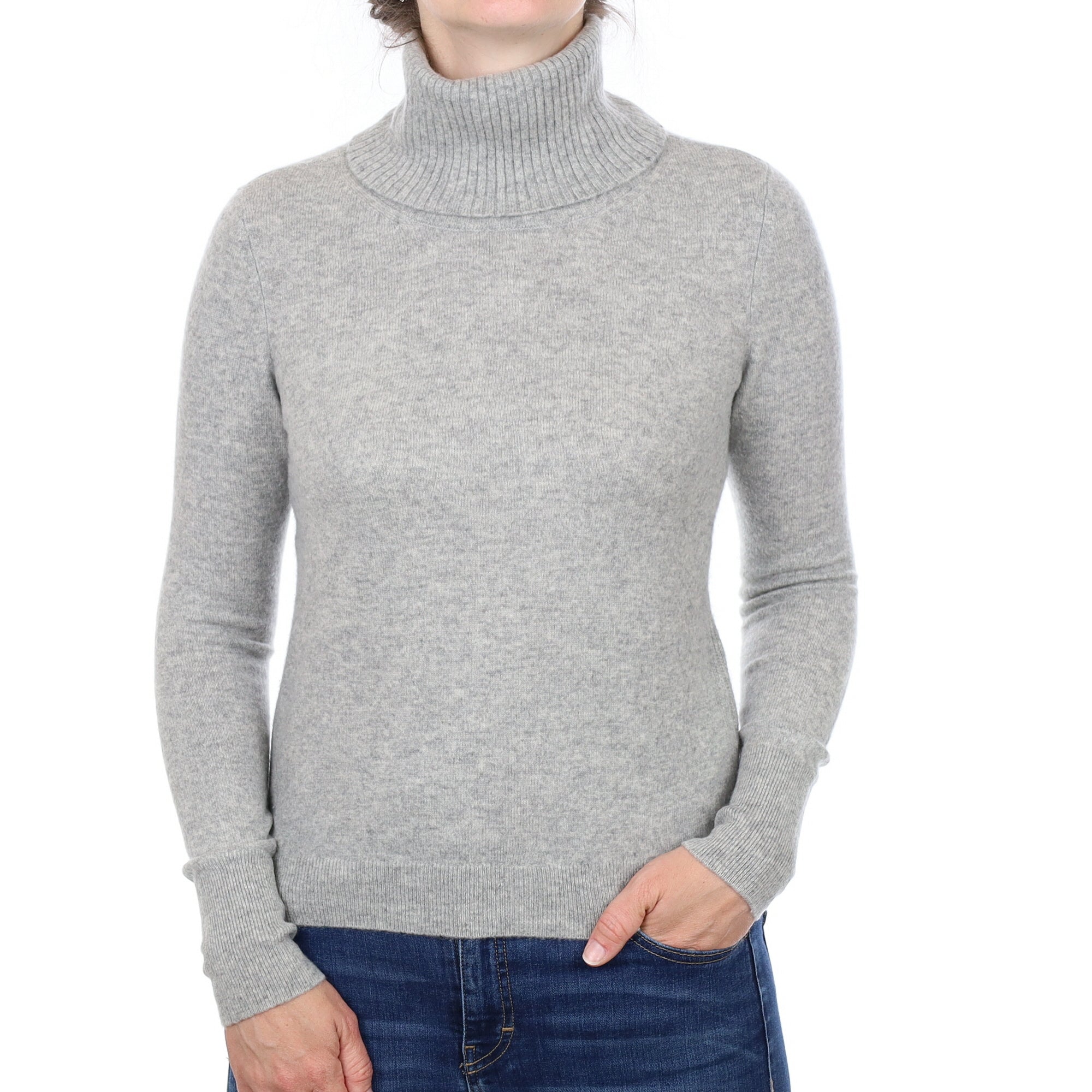 Smoke Grey Cashmere Polo Neck Jumper Small