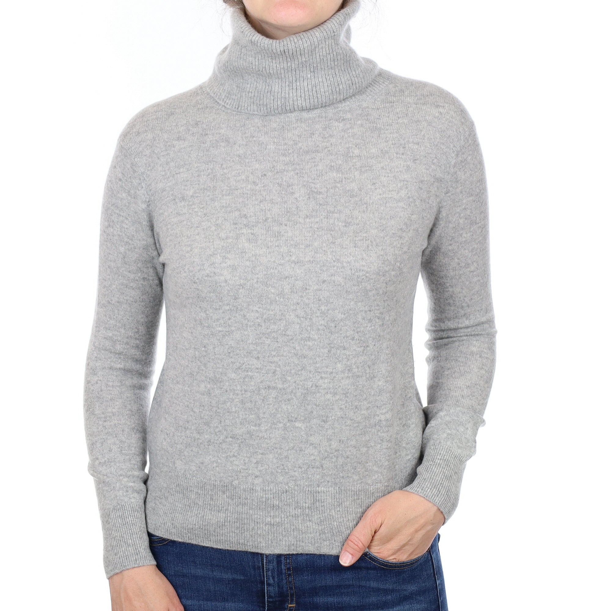 Smoke Grey Cashmere Polo Neck Jumper Small